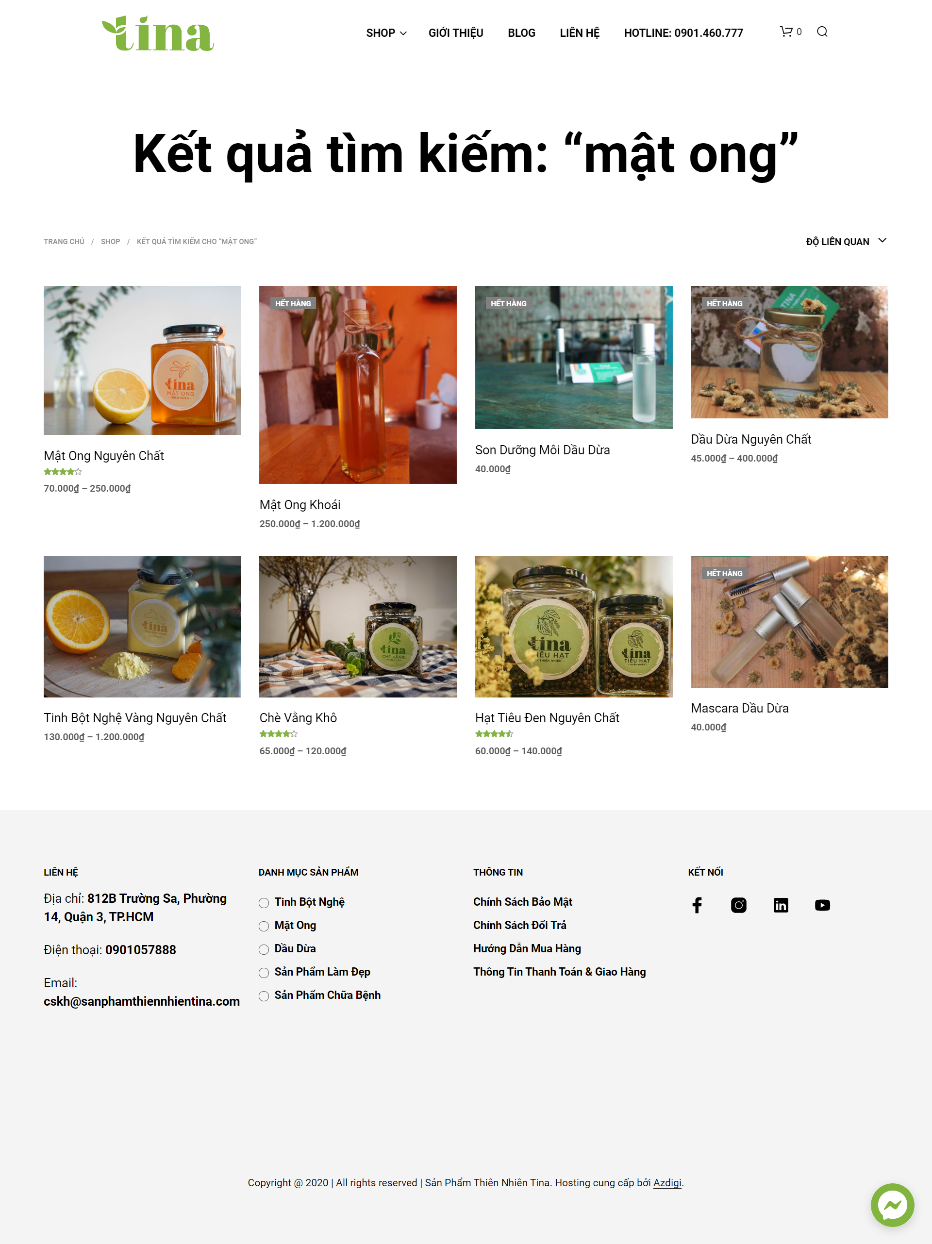 Thiết kế Web mật ong thiên nhiên sanphamthiennhientina.com