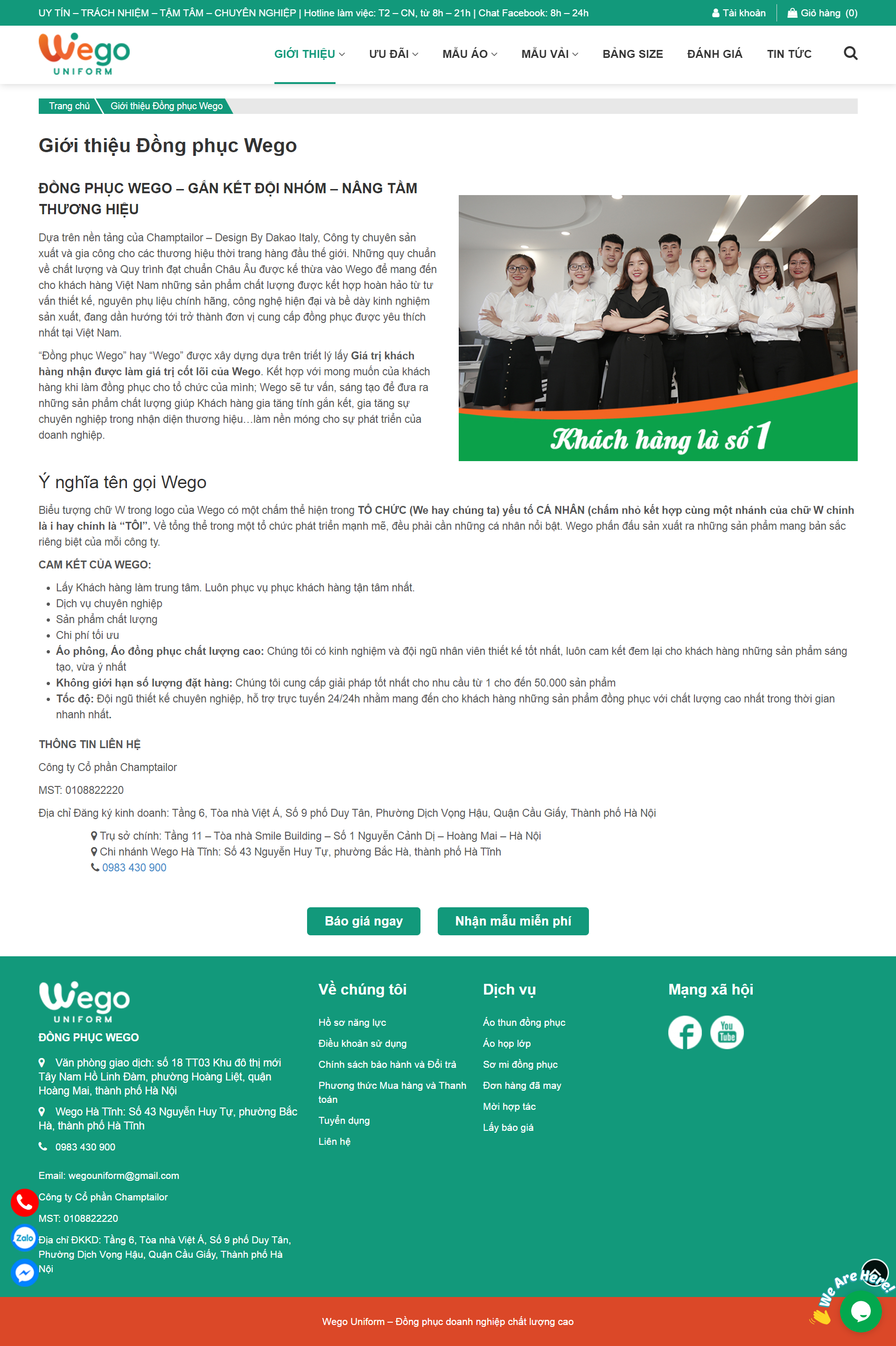 Thiết kế Web xưởng may đồng phục wego.net.vn