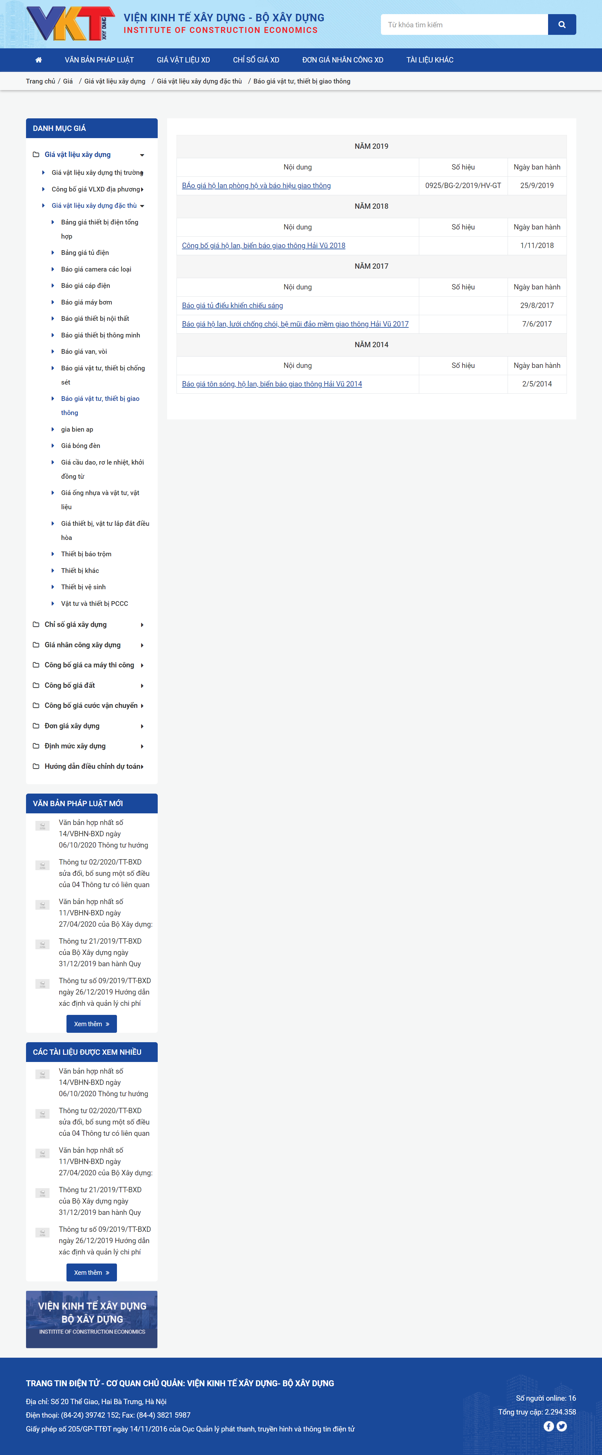 Thiết kế Web vật tư giao thông tt.kinhtexaydung.gov.vn