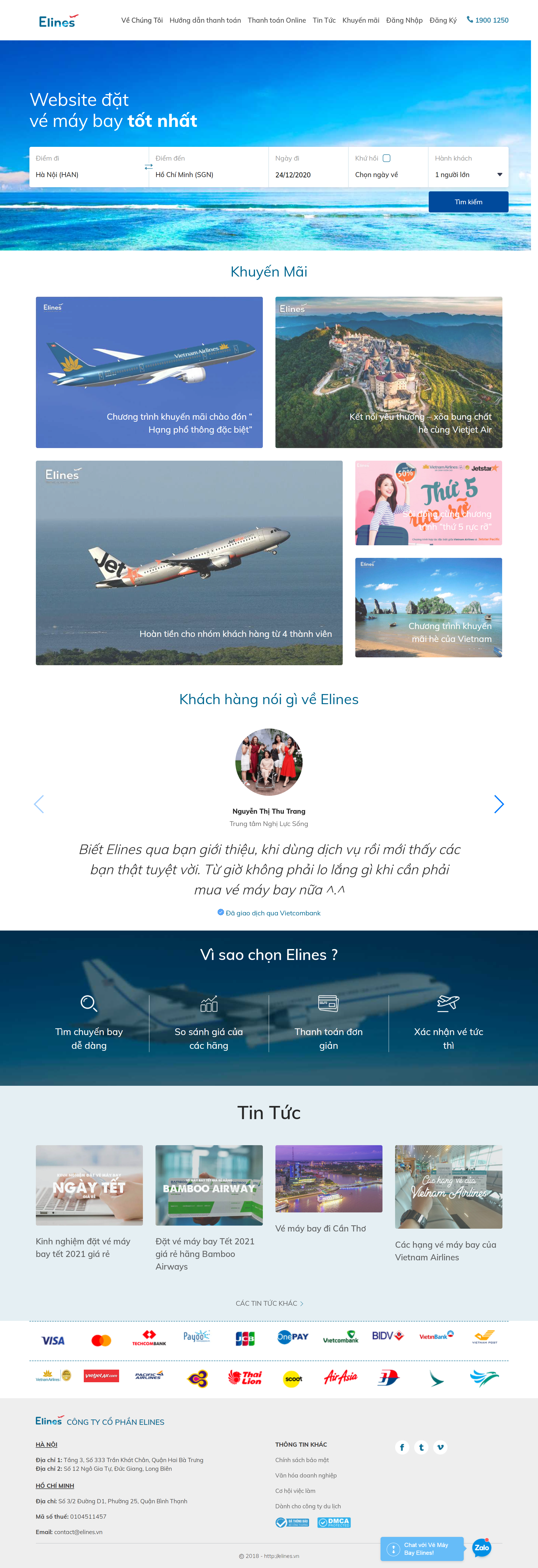 Thiết kế Web đặt vé máy bay trực tuyến elines.vn