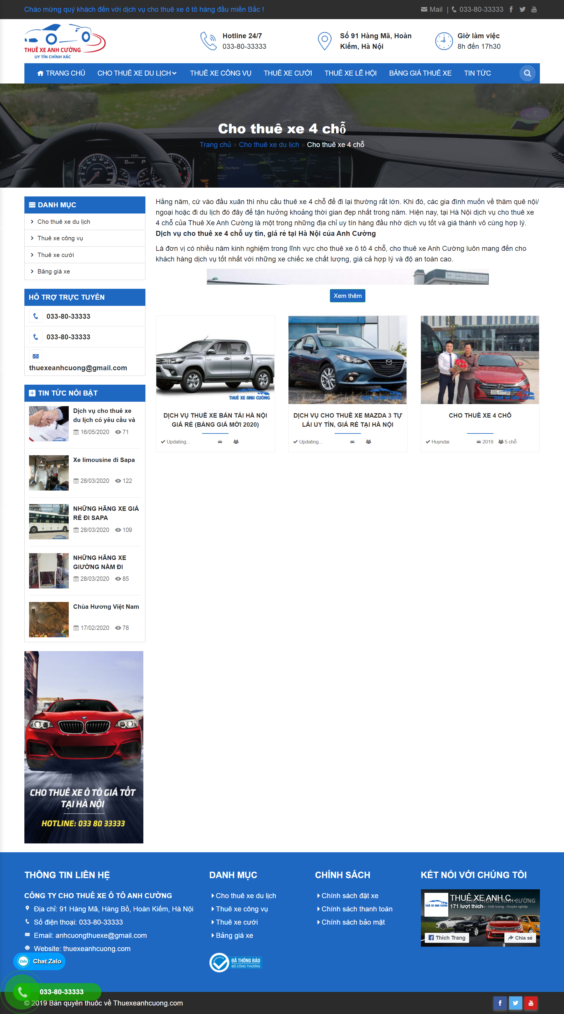 Thiết kế Web cho thuê xe ô tô thuexeanhcuong.com