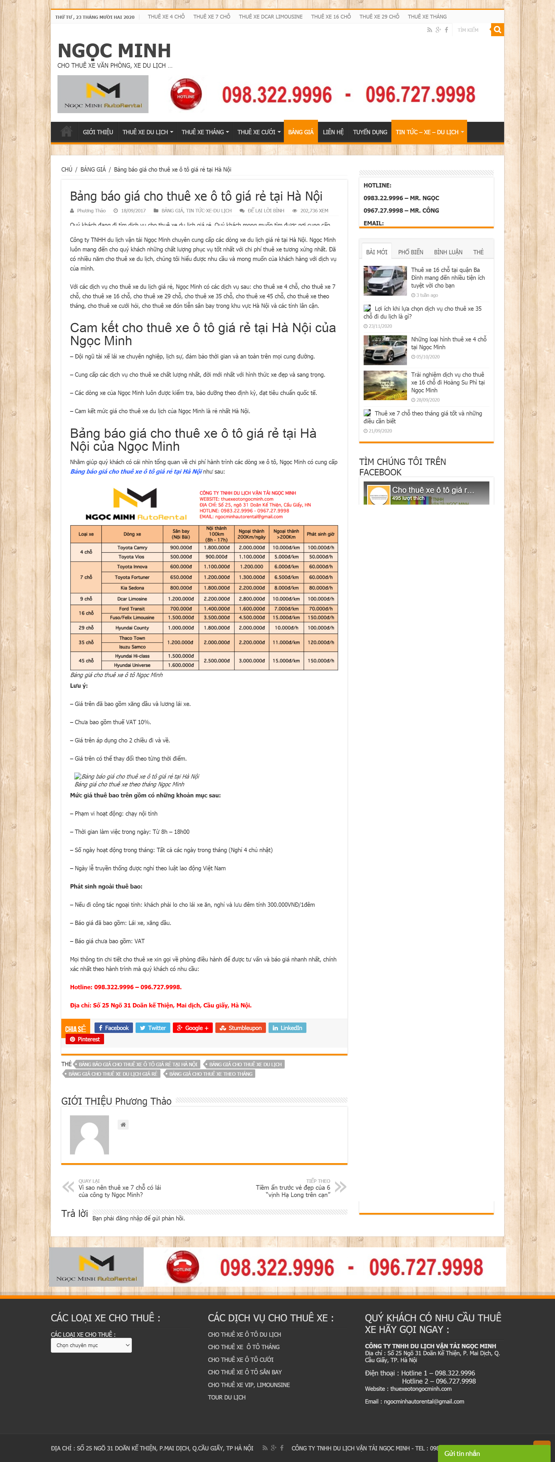 Thiết kế Web cho thuê xe ô tô thuexeotongocminh.com
