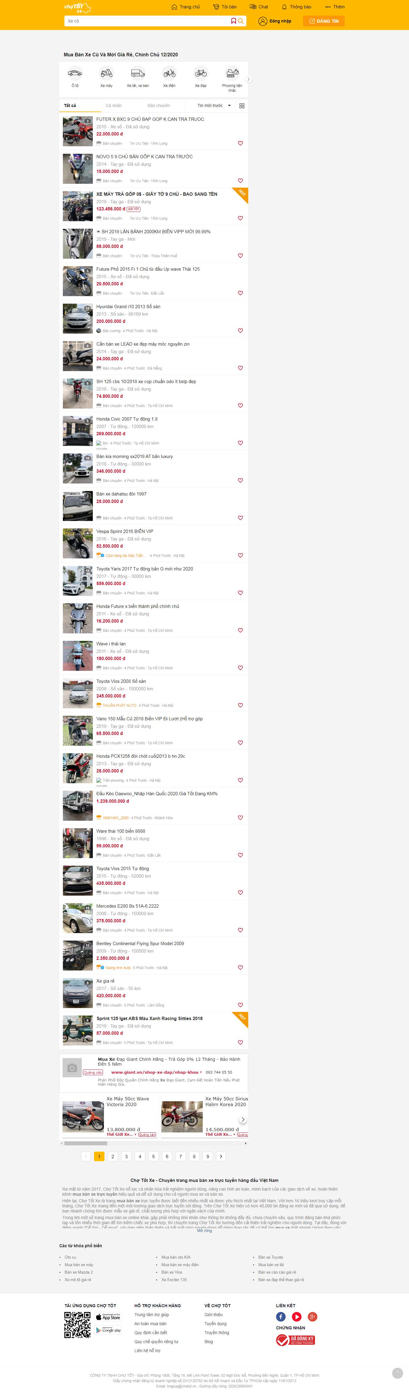 Thiết kế Web quận hà Đông xe.chotot.com