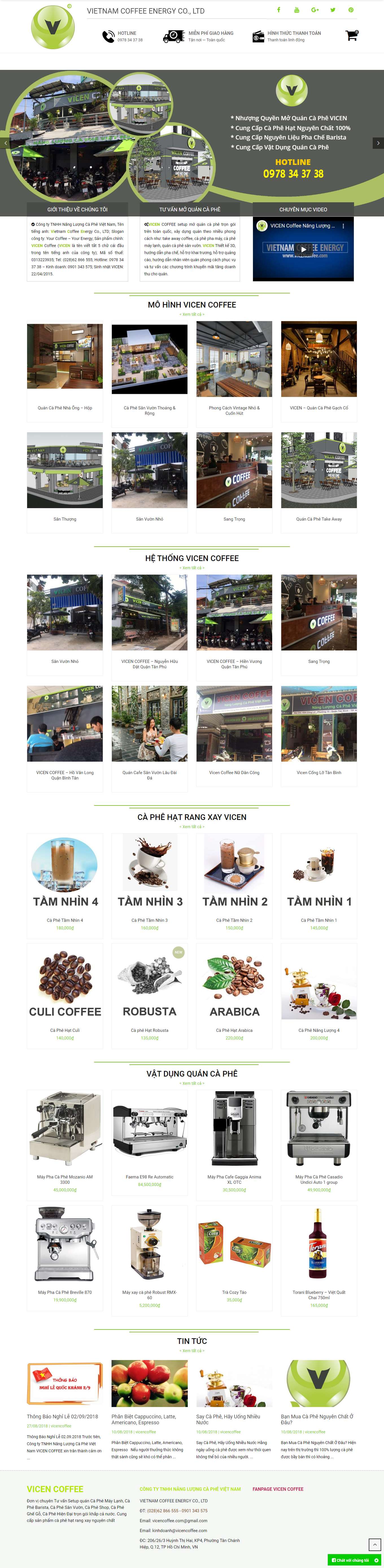 Thiết kế Web quán cafe vicencoffee.com