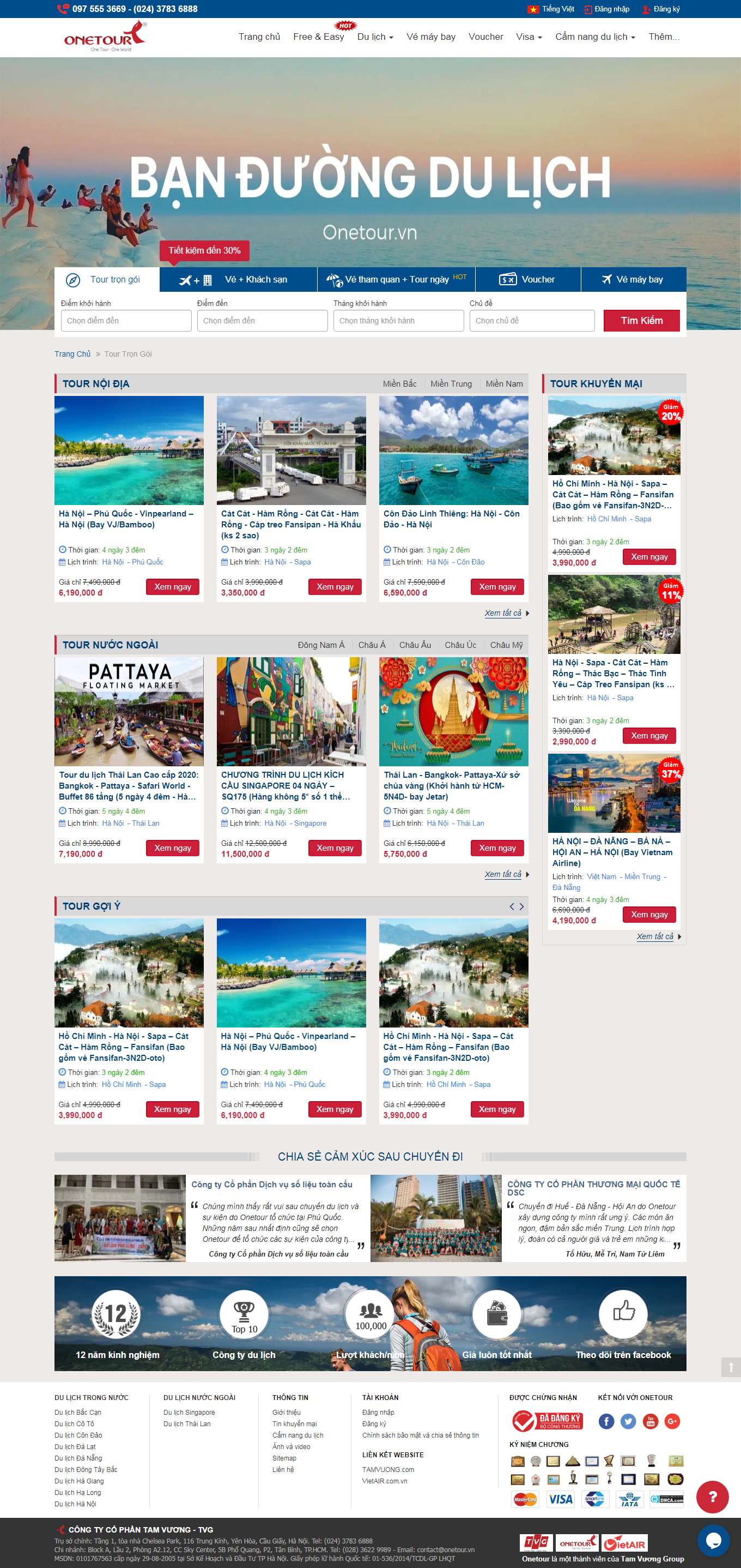 Thiết kế Web du lịch tour onetour.vn