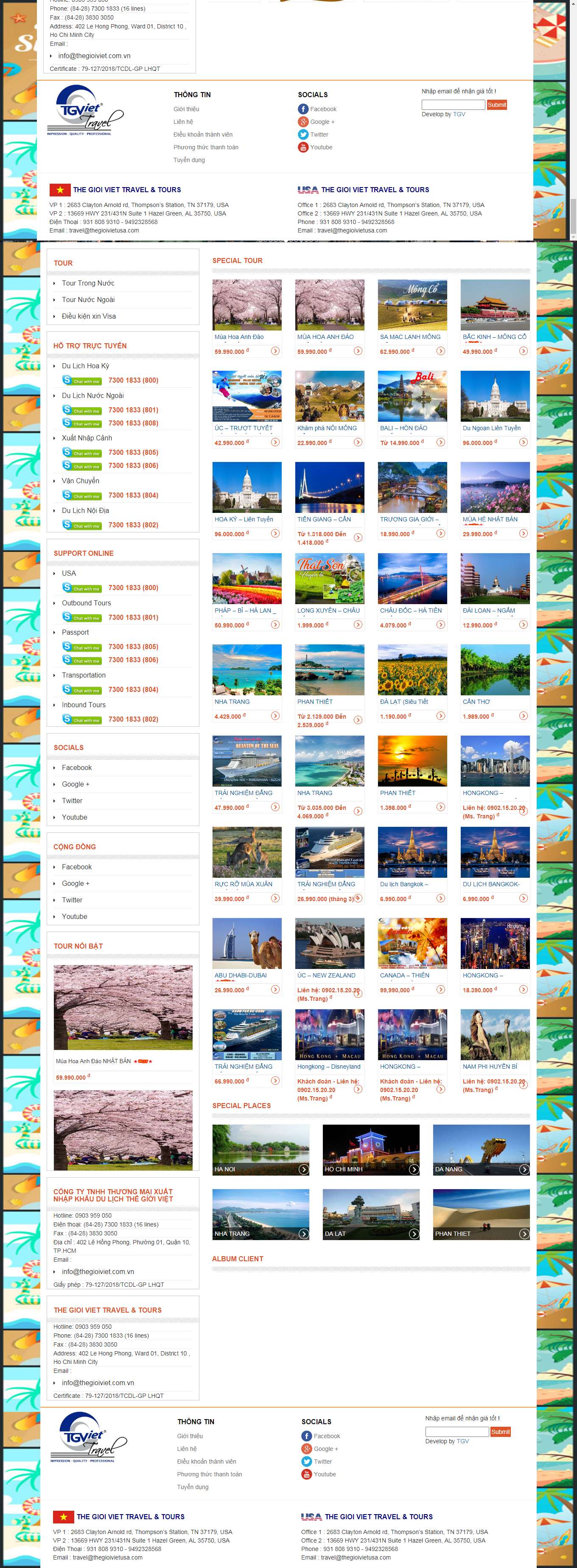 Thiết kế Web du lịch tour thegioiviet.com.vn