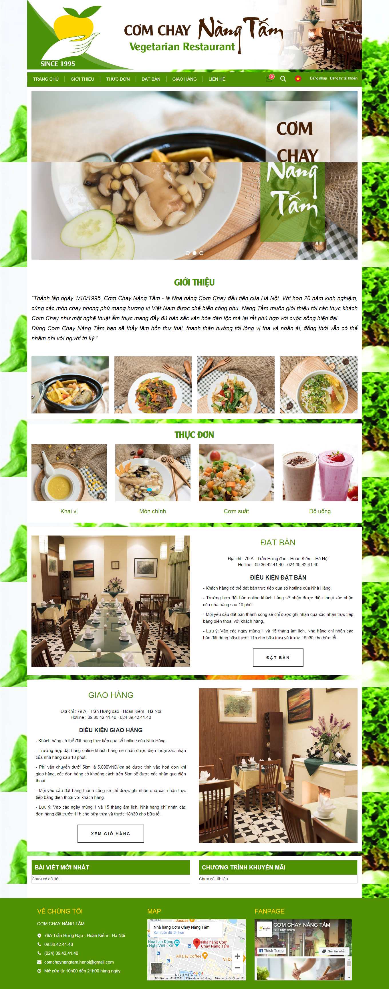 Thiết kế Web nhà hàng quán cafe quán ăn nangtam.com.vn