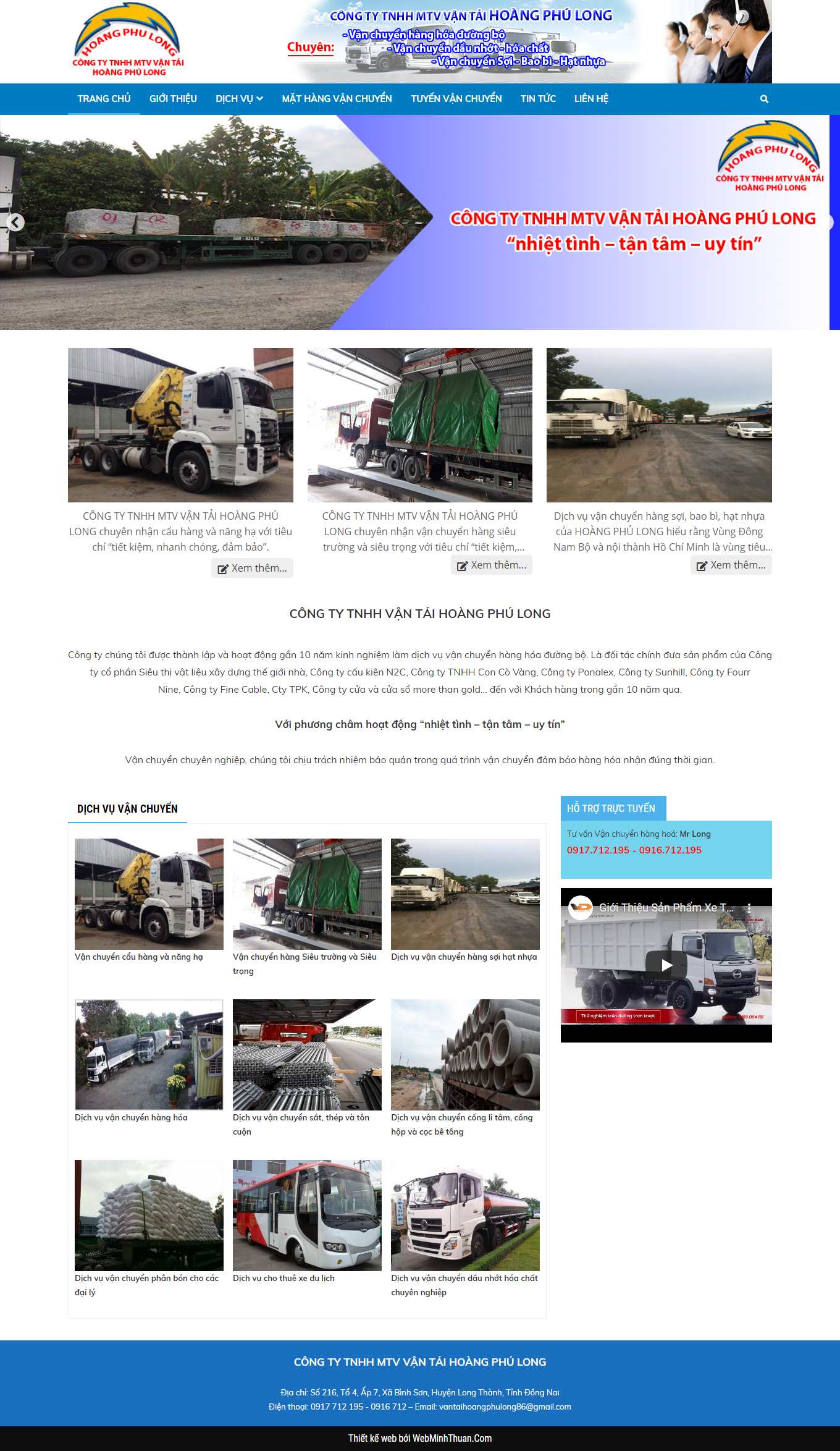 Thiết kế Web vận chuyển kho bãi vantaihoangphulong.com