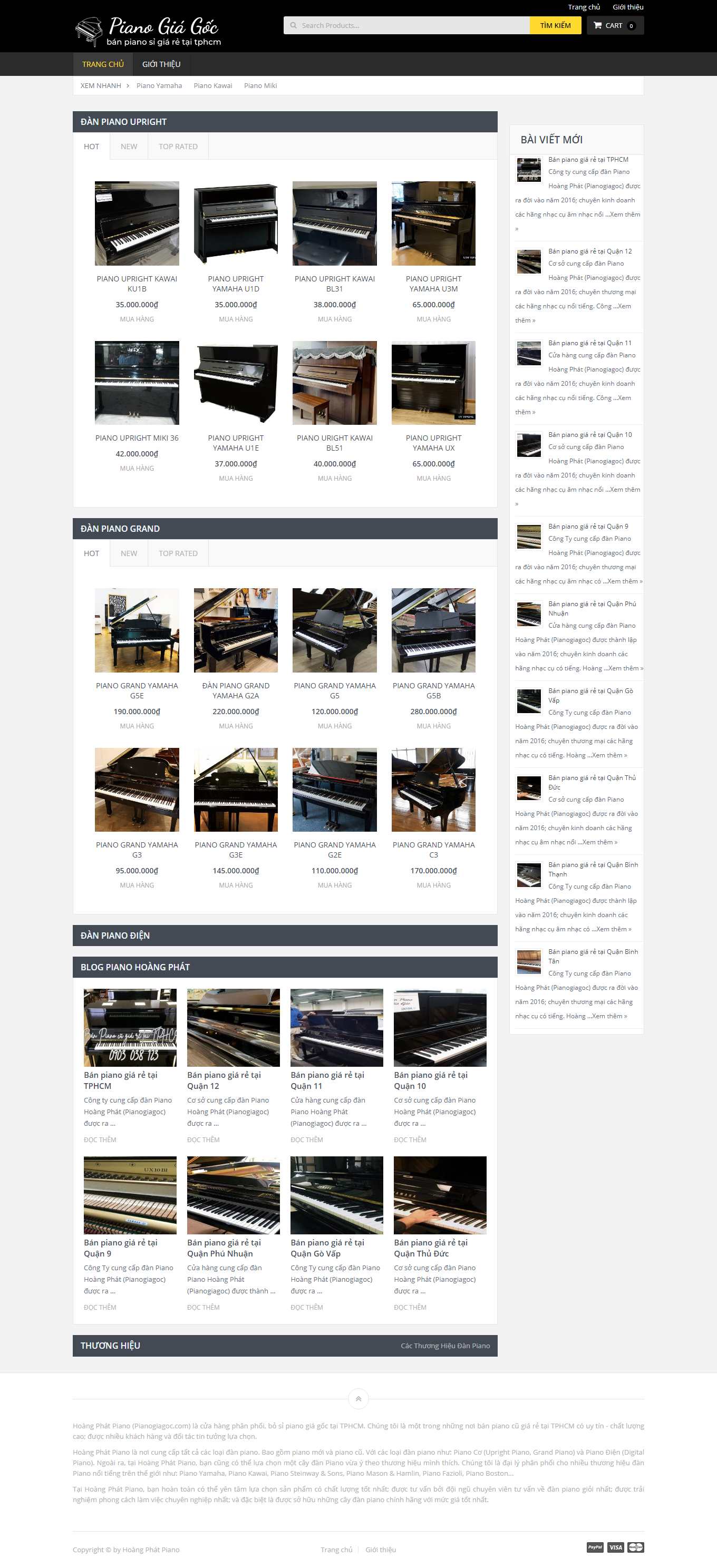 Thiết kế Web bán đàn piano, guita, organ pianogiagoc.com