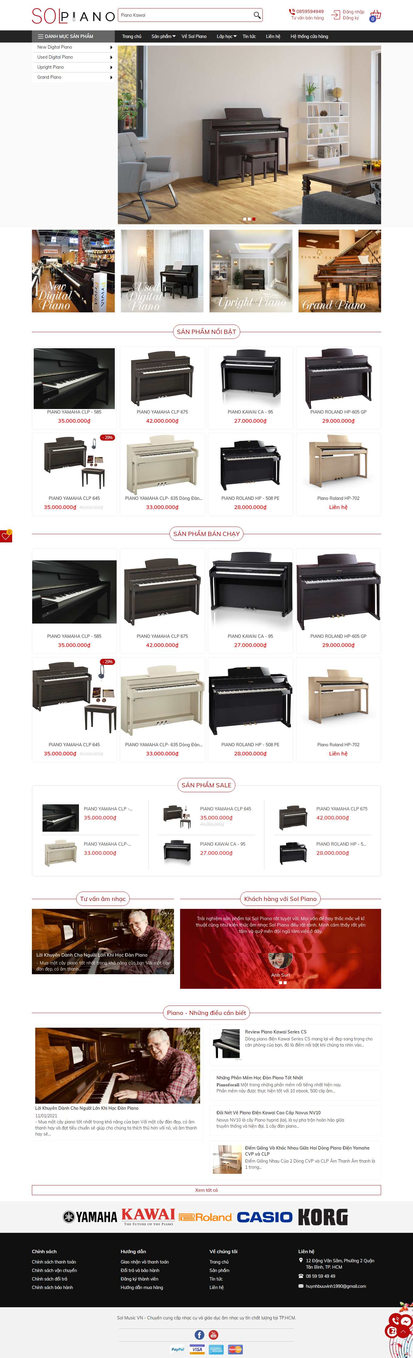 Thiết kế Web bán đàn piano, guita, organ solmusic.vn