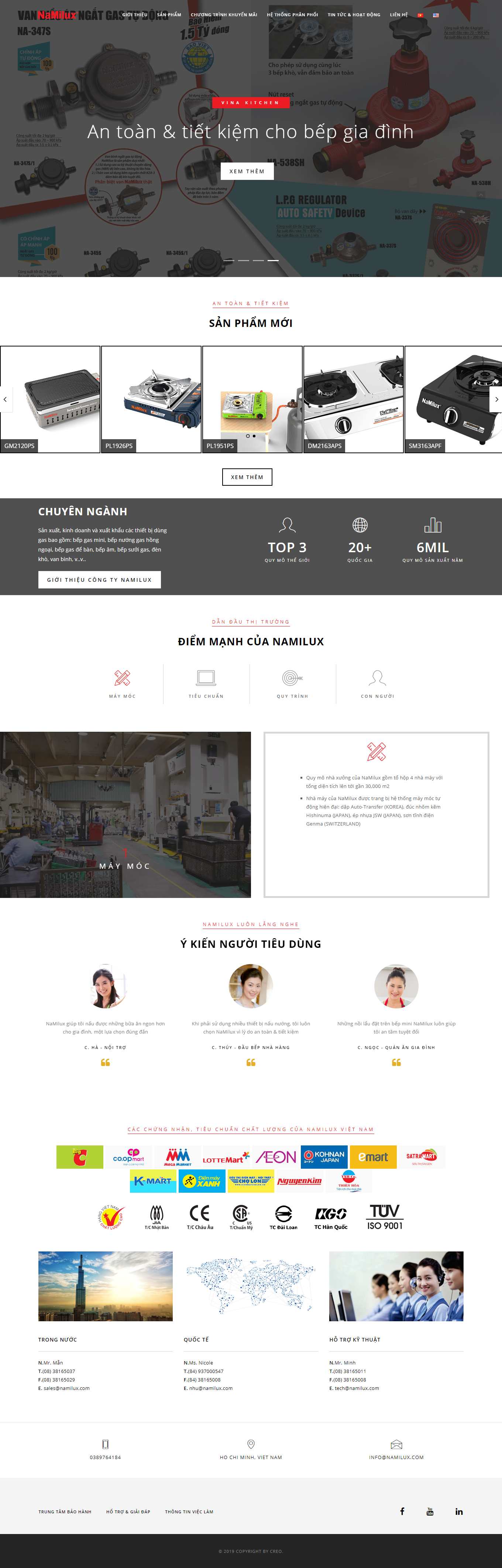 Thiết kế Web bán bếp gas namilux.com