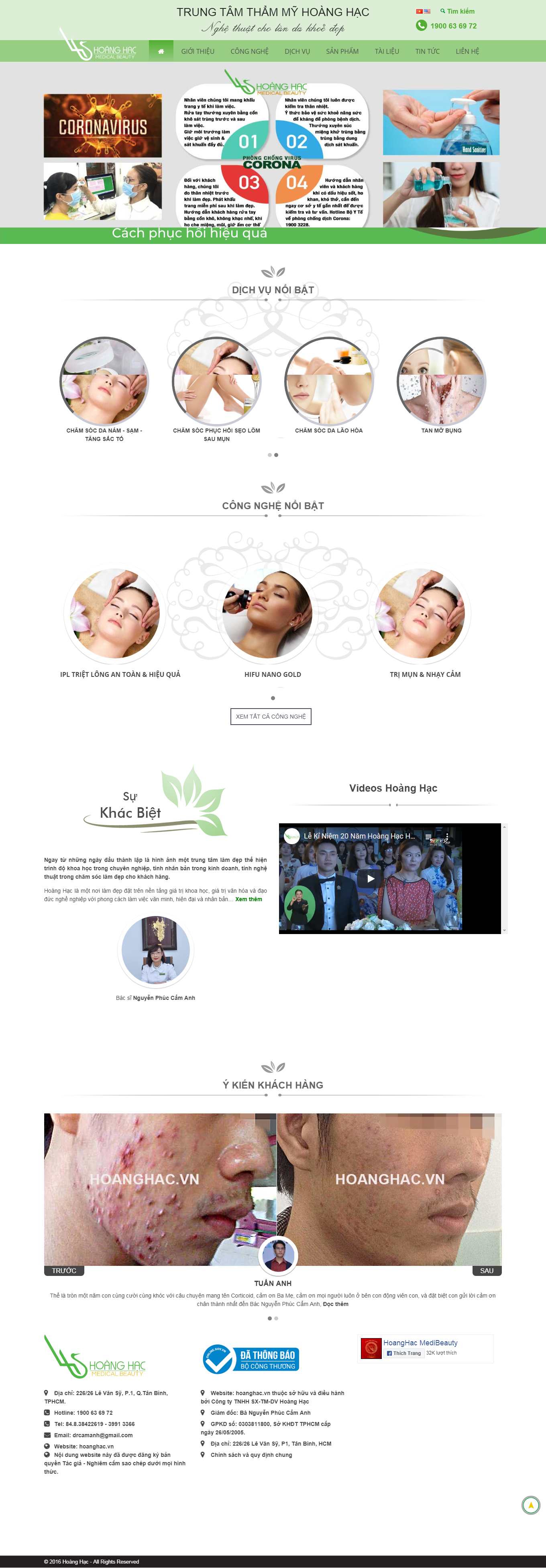 Thiết kế Web làm Đẹp spa thẩm mỹ viện fitness hoanghac.vn