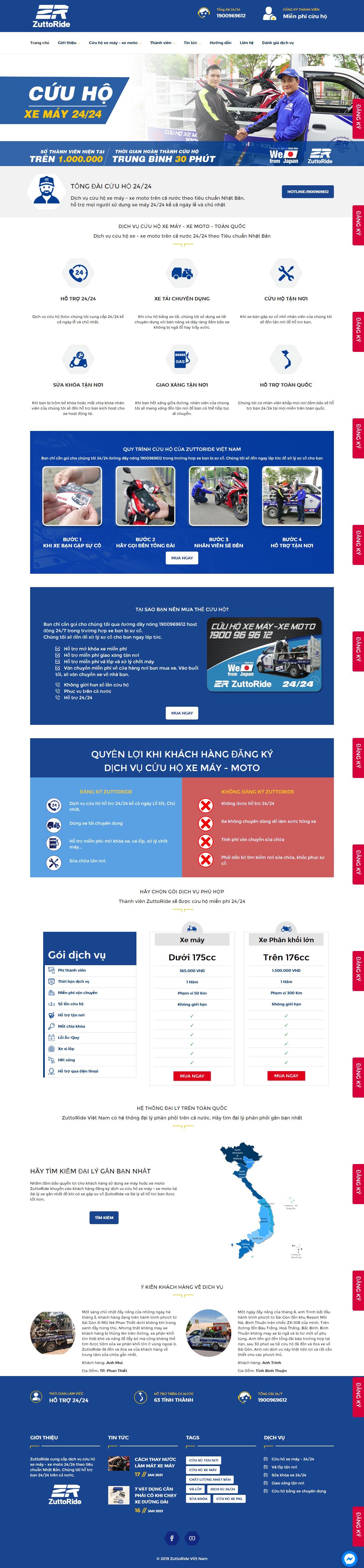 Thiết kế Web dịch vụ cứu hộ ô tô, xe máy zuttoride.vn