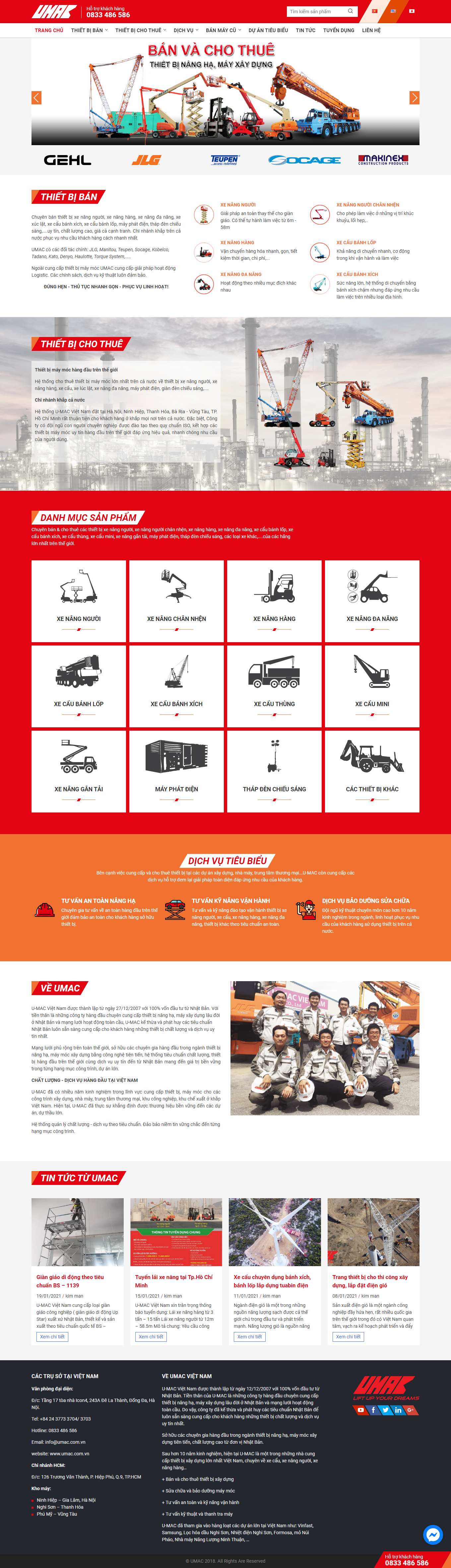 Thiết kế Web máy xúc, cần cẩu, máy công trình umac.com.vn