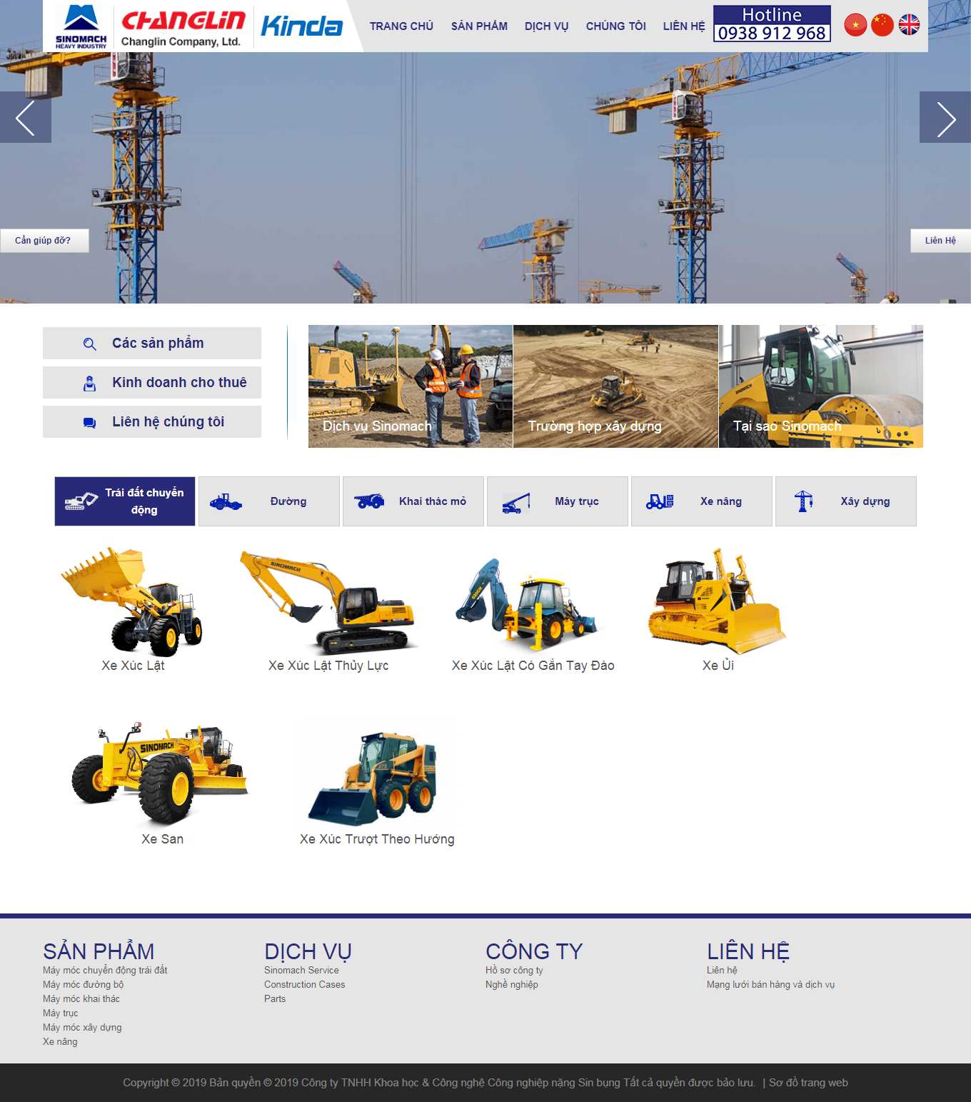 Thiết kế Web máy xúc, cần cẩu, máy công trình kinda.vn