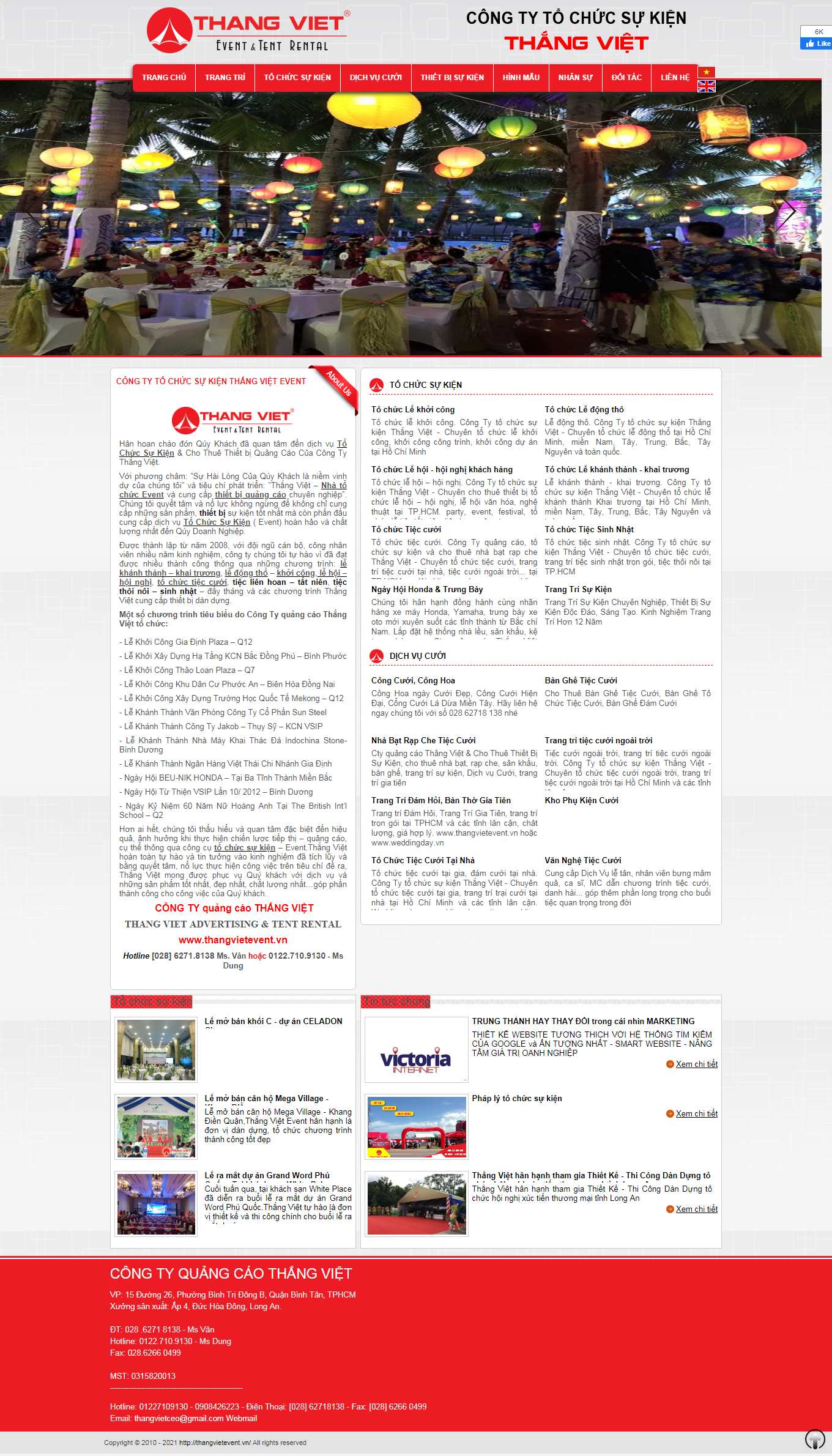 Thiết kế Web tổ chức sự kiện, truyền thông thangvietevent.vn