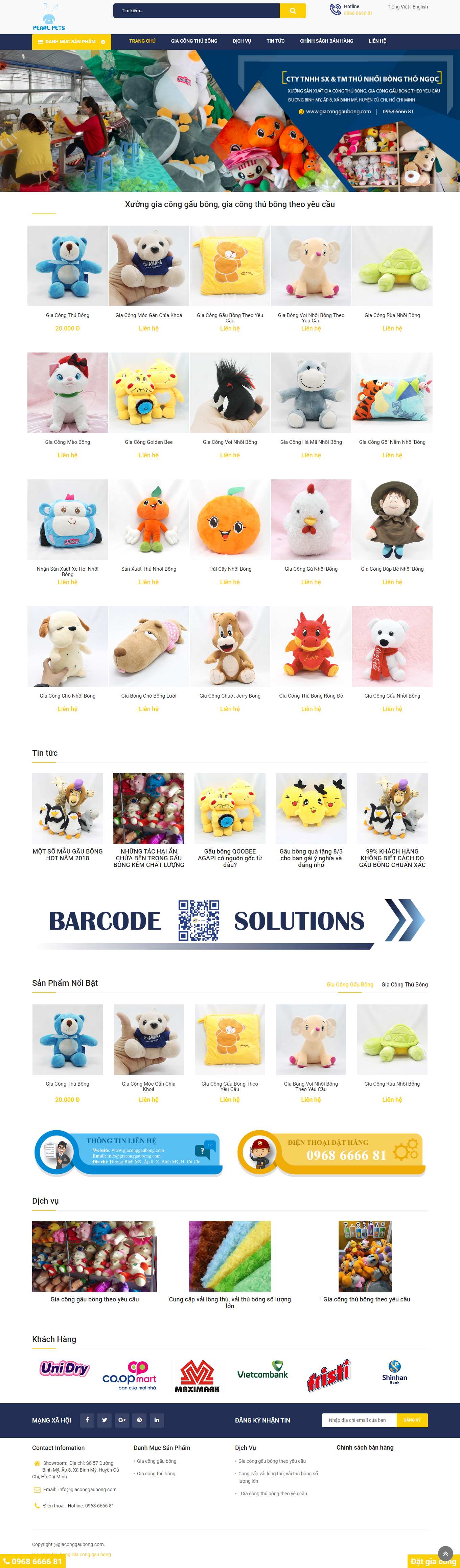 Thiết kế Web thú nhồi bông, quà lưu niệm giaconggaubong.com