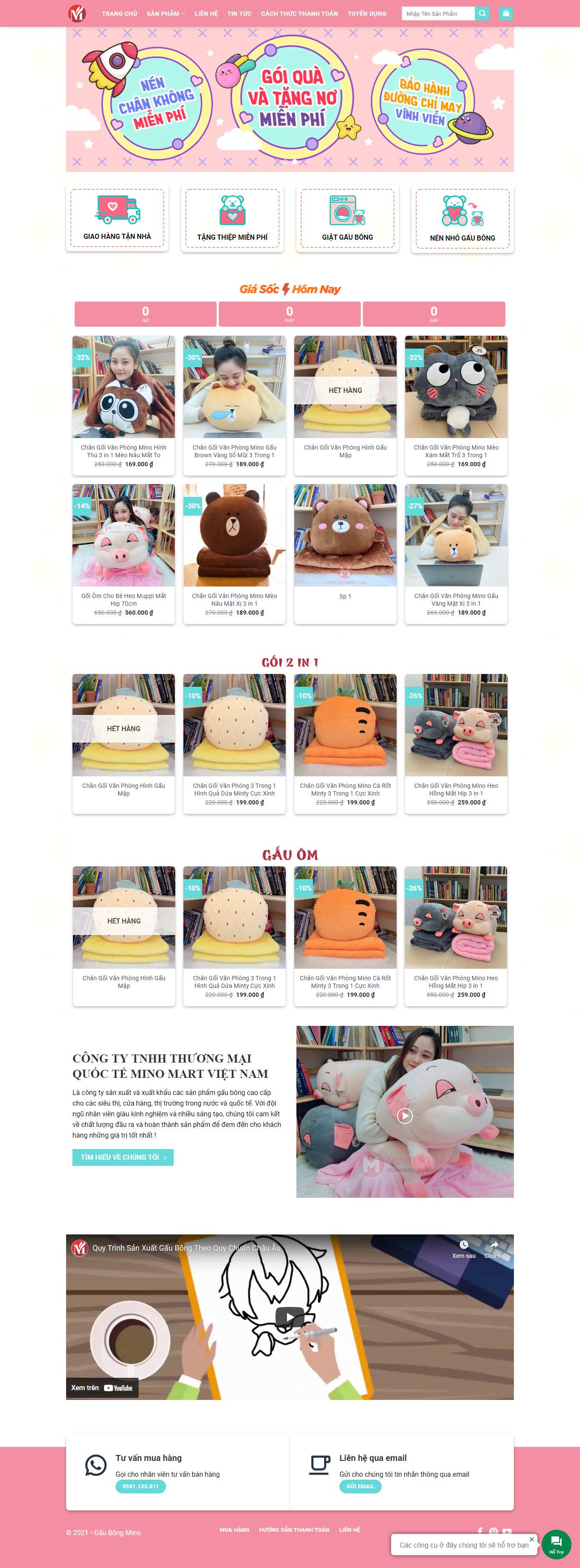 Thiết kế Web thú nhồi bông, quà lưu niệm gaubongmino.com