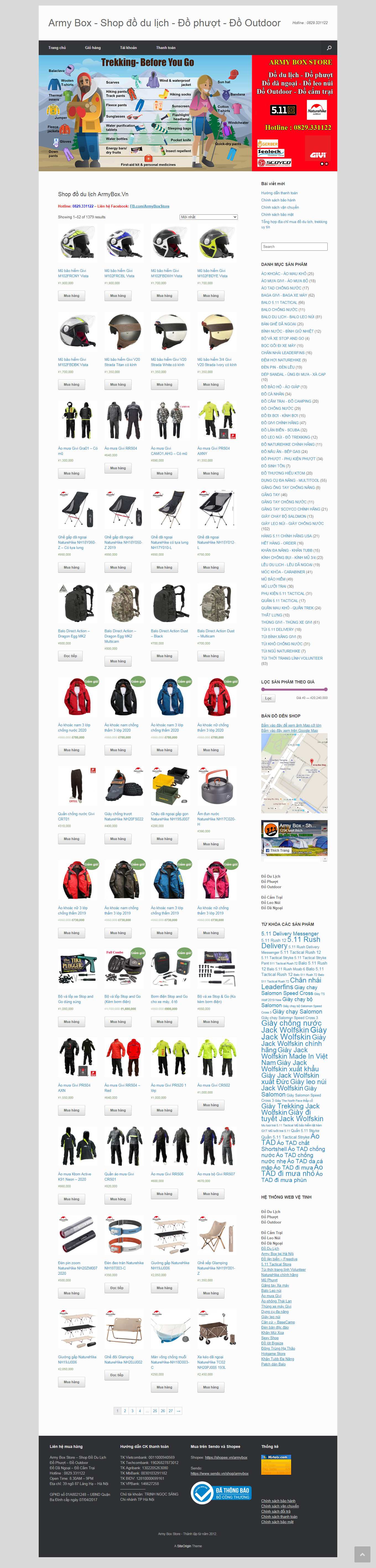Thiết kế Web bán đồ phượt, vật dụng du lịch bụi armybox.vn