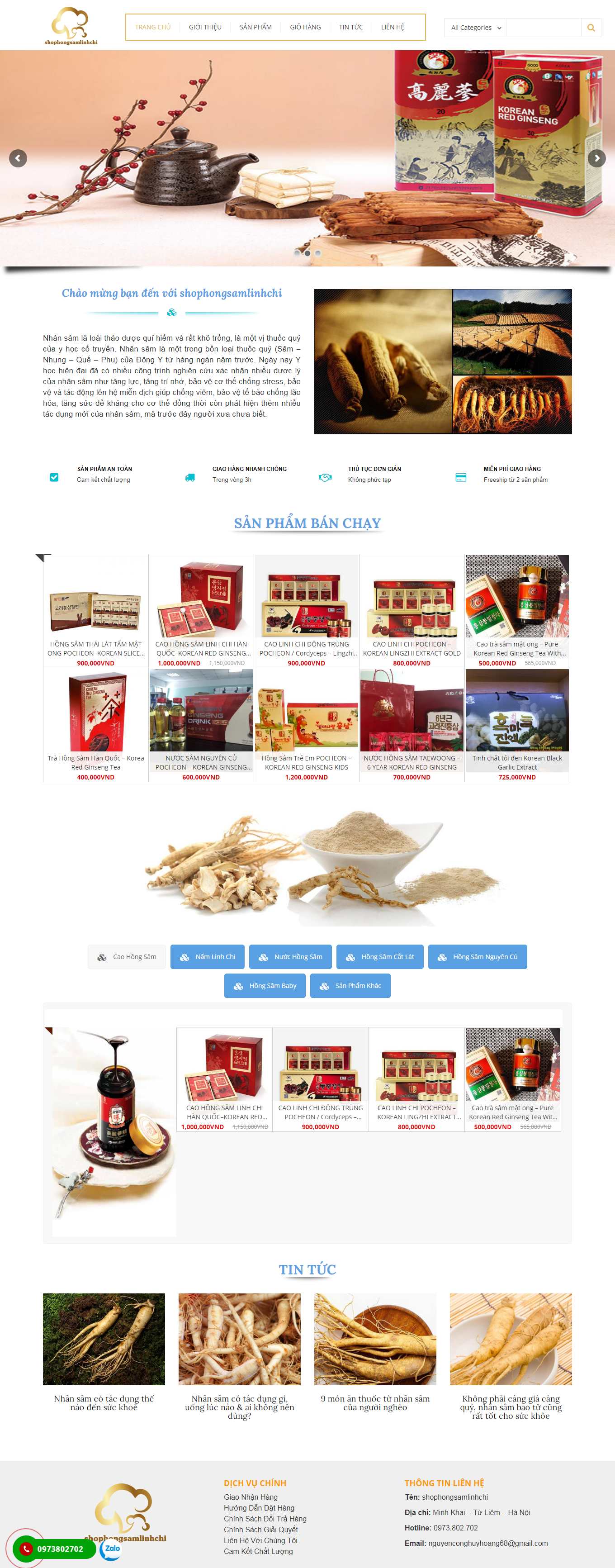 Thiết kế Web bán nhân sâm linh chi shophongsamlinhchi.com