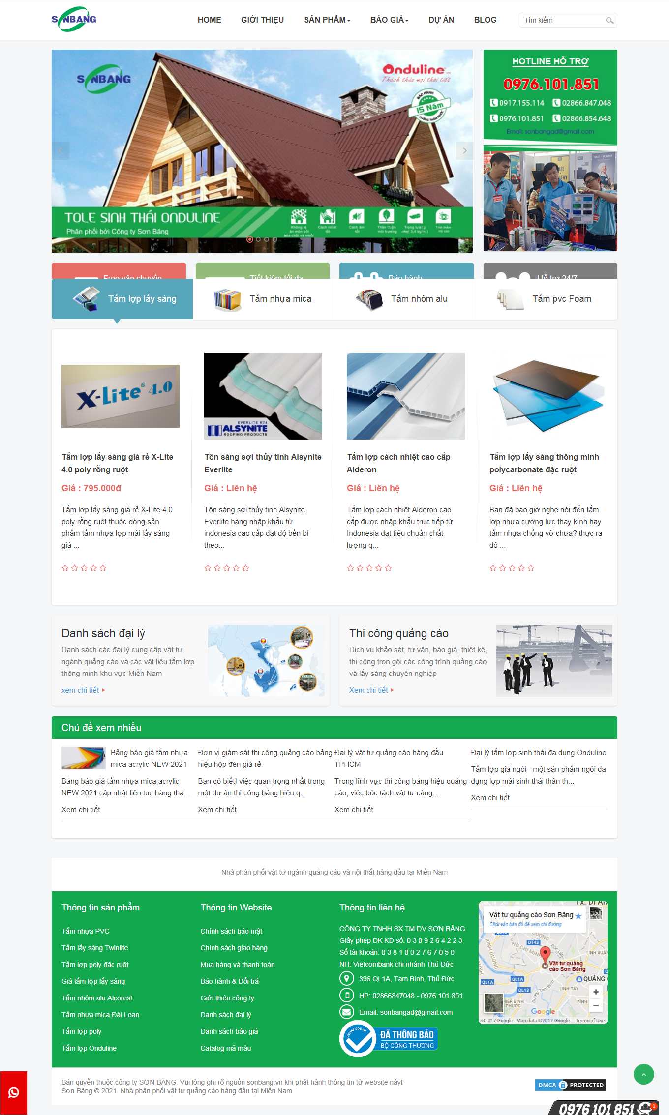 Thiết kế Web tấm lợp nhựa, tôn kim loại sonbang.vn