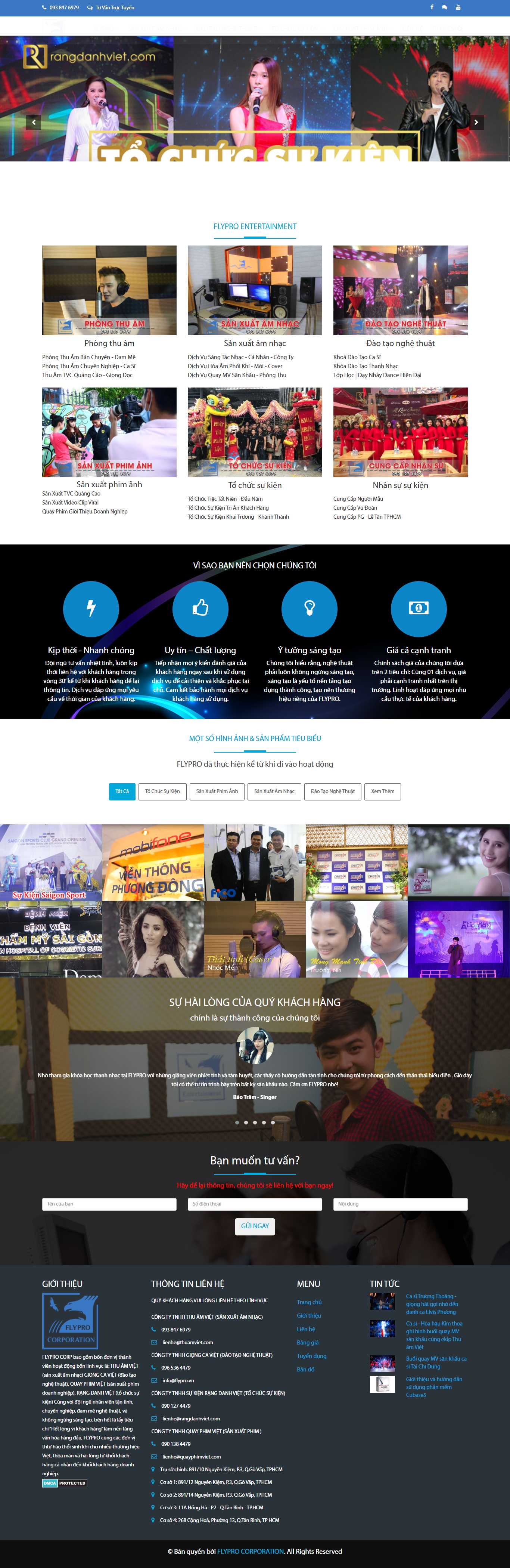 Thiết kế Web nghệ sỹ ca sĩ cá nhân flypro.vn