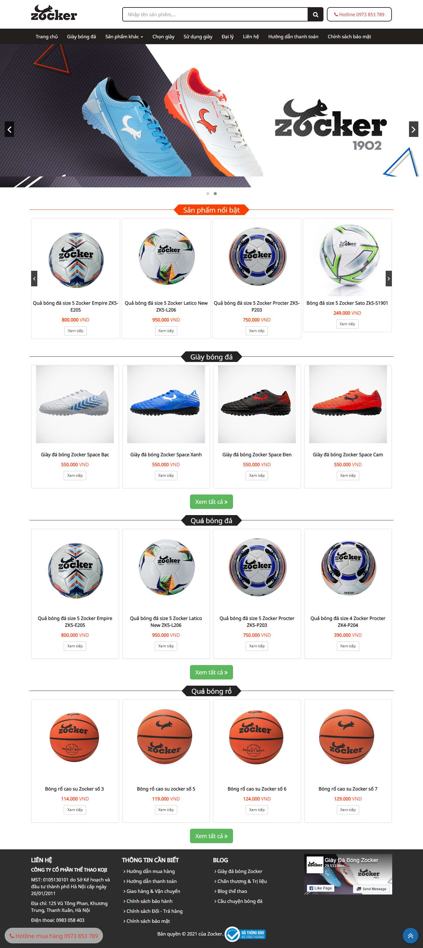 Thiết kế Web dụng cụ thể thao zocker.vn