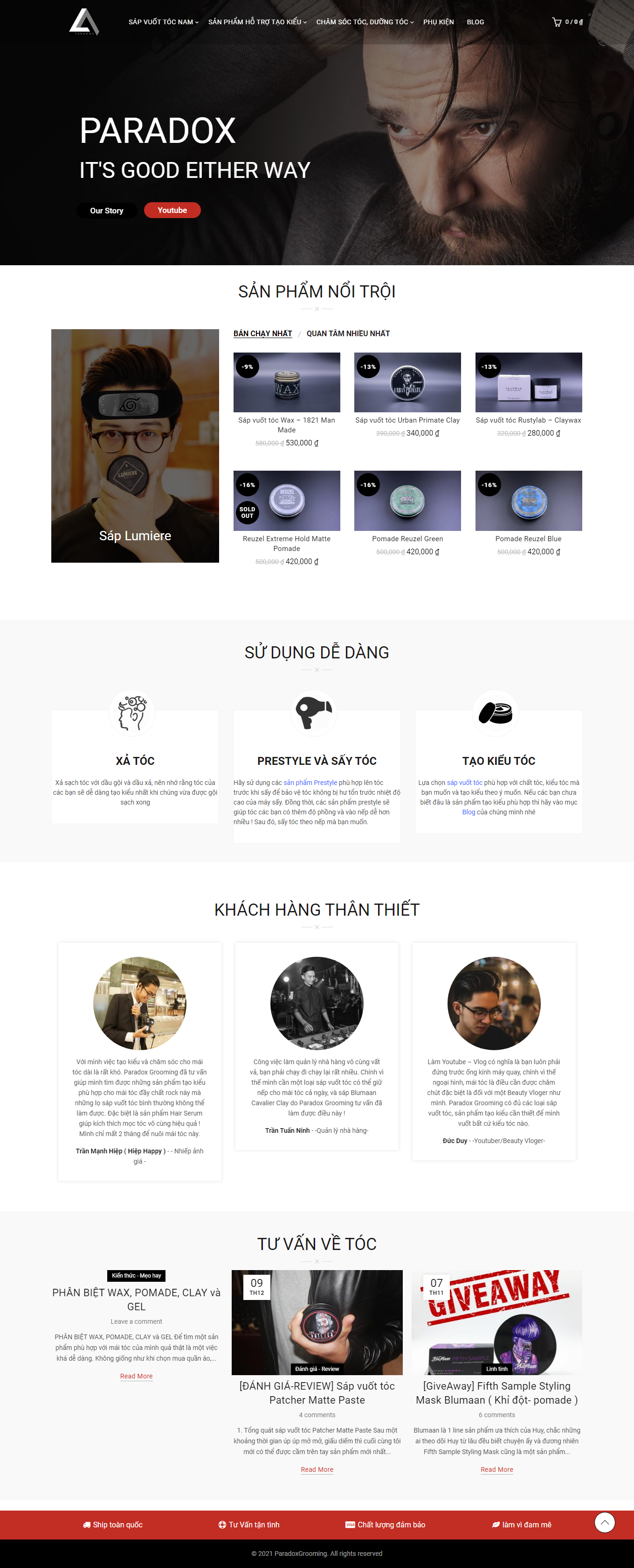 Thiết kế Web bán sáp vuốt tóc paradoxgrooming.com