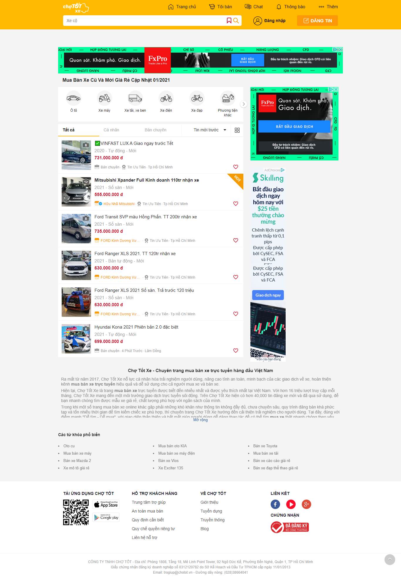 Thiết kế Web rao vặt Đấu giá xe.chotot.com