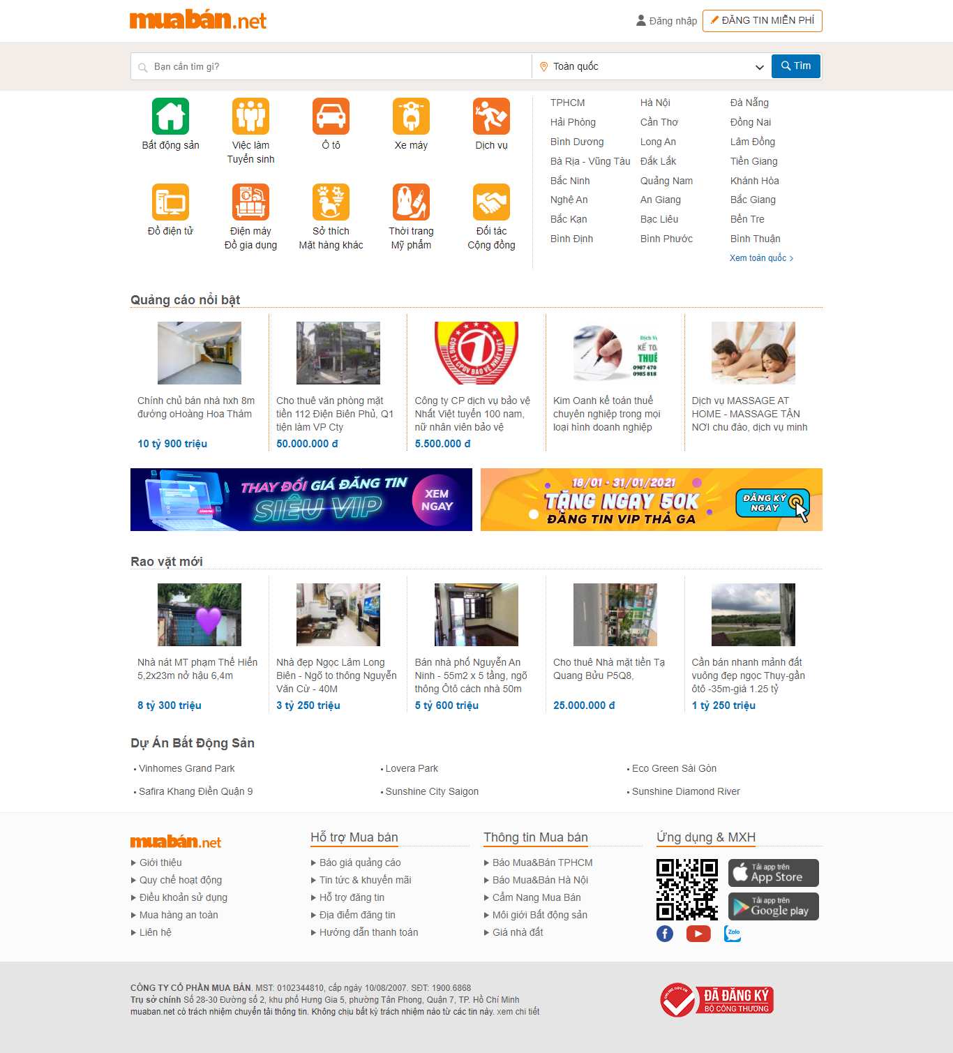 Thiết kế Web rao vặt Đấu giá muaban.net