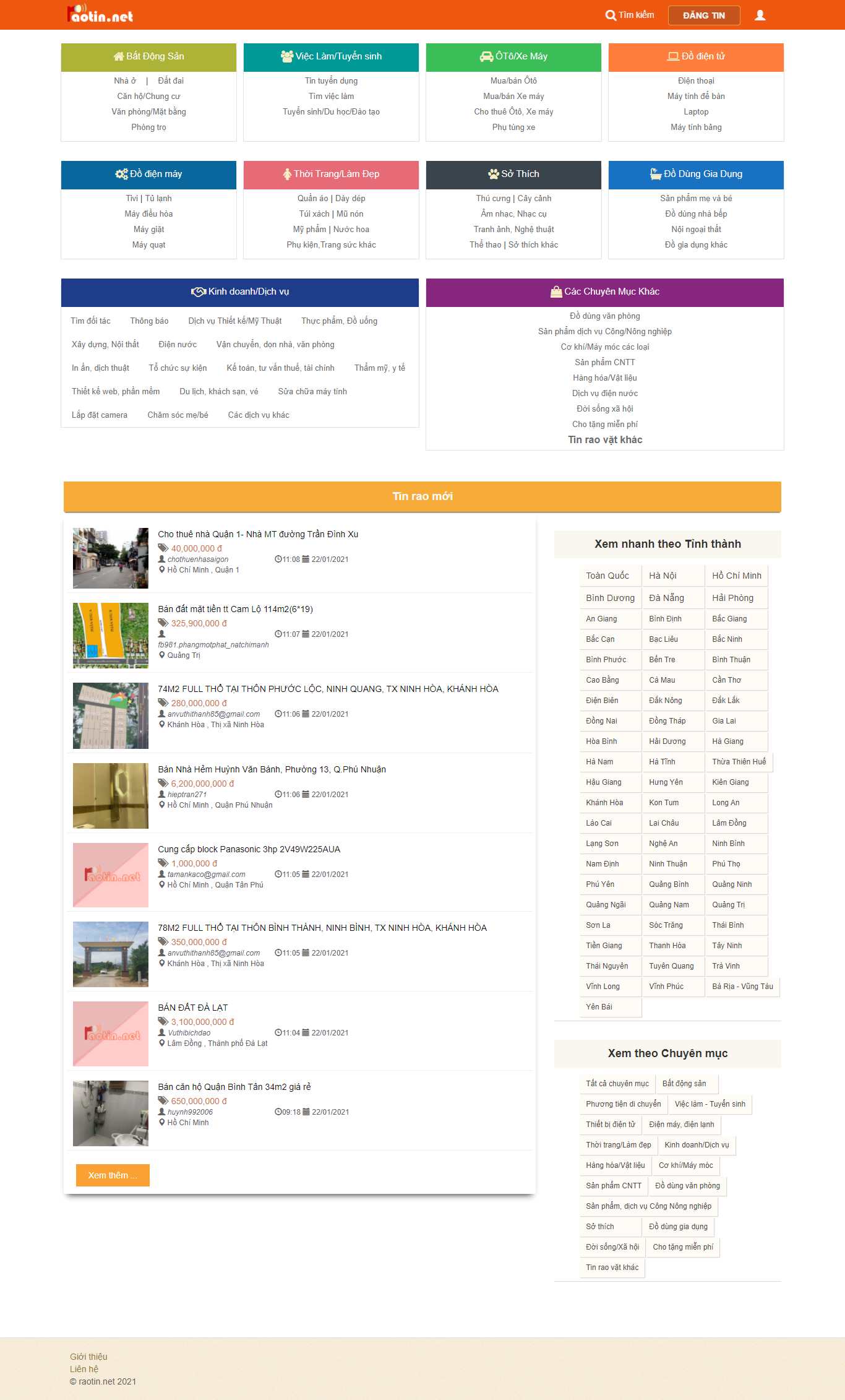 Thiết kế Web rao vặt Đấu giá raotin.net