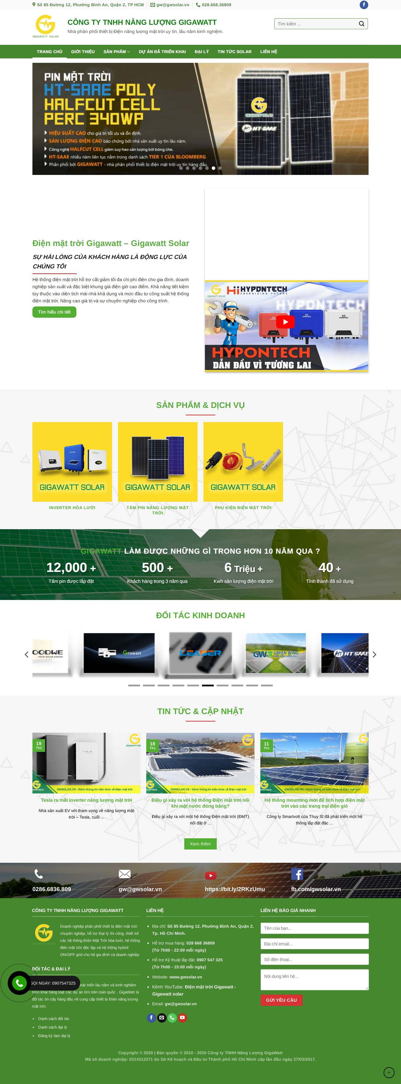 Thiết kế Web bán máy năng lượng mặt trời gwsolar.vn