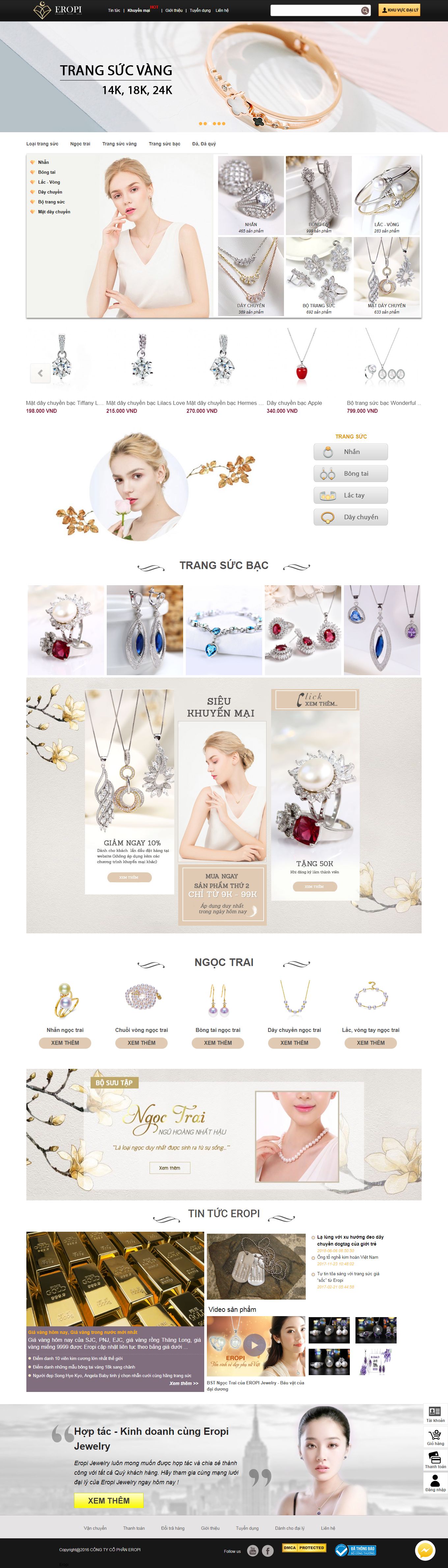 Thiết kế Web tiệm vàng bạc eropi.com