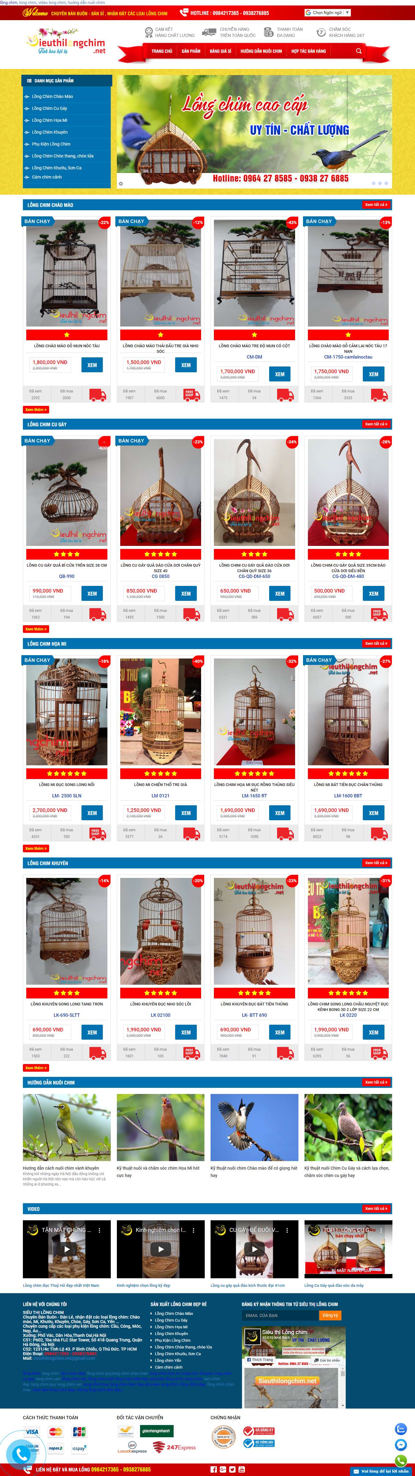 Thiết kế Web bán chim cảnh sieuthilongchim.net