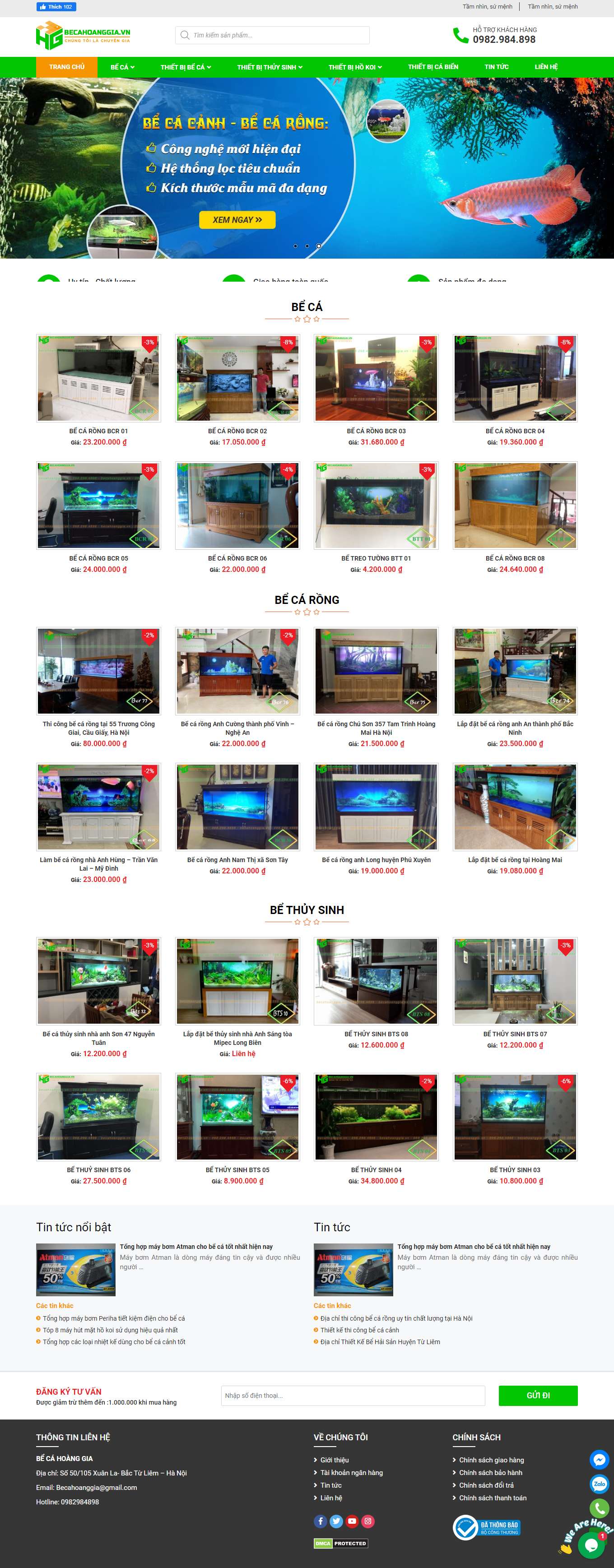 Thiết kế Web bán cá cảnh becahoanggia.vn