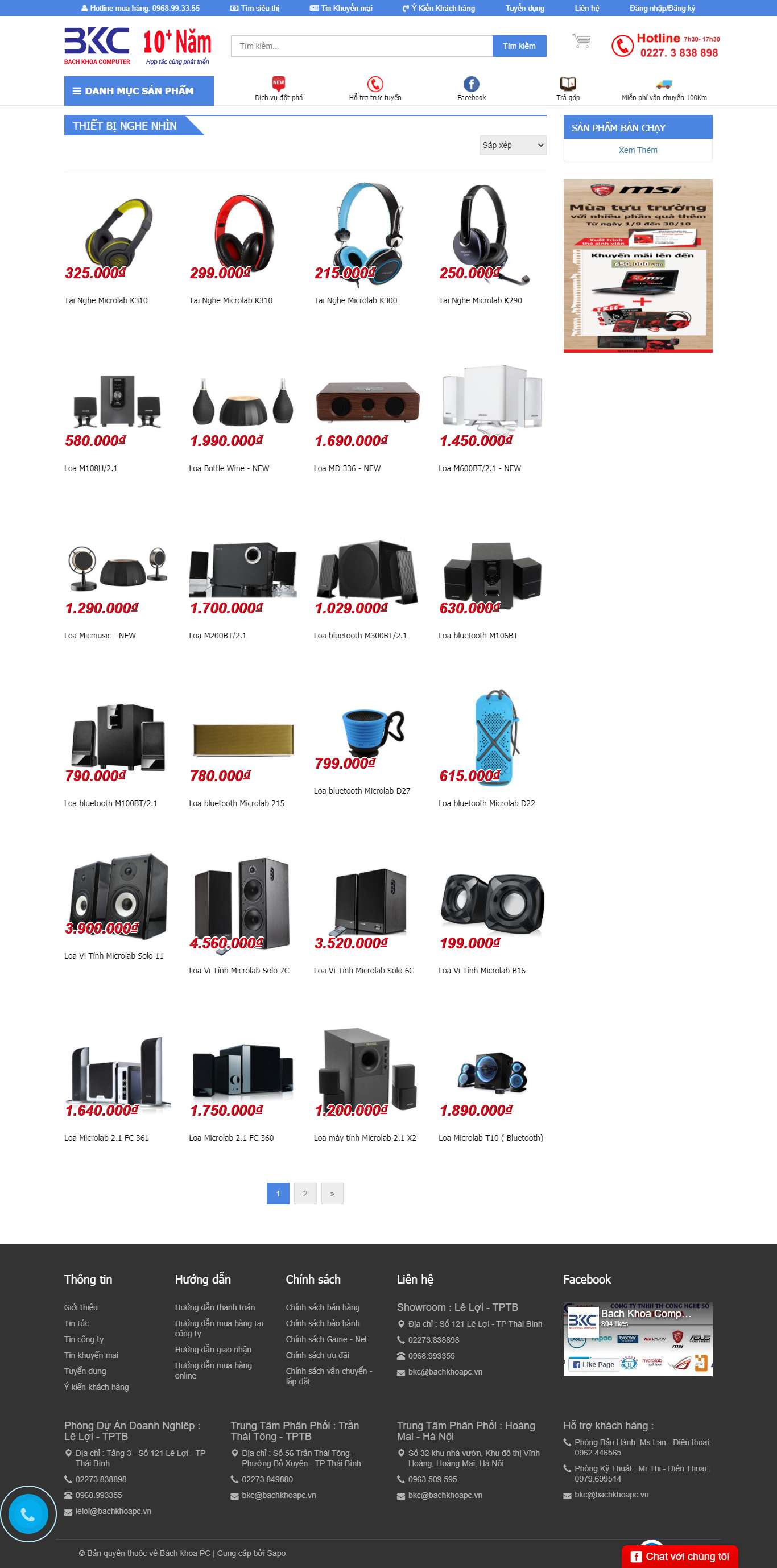 Thiết kế Web bán thiết bị nghe nhìn bachkhoapc.vn