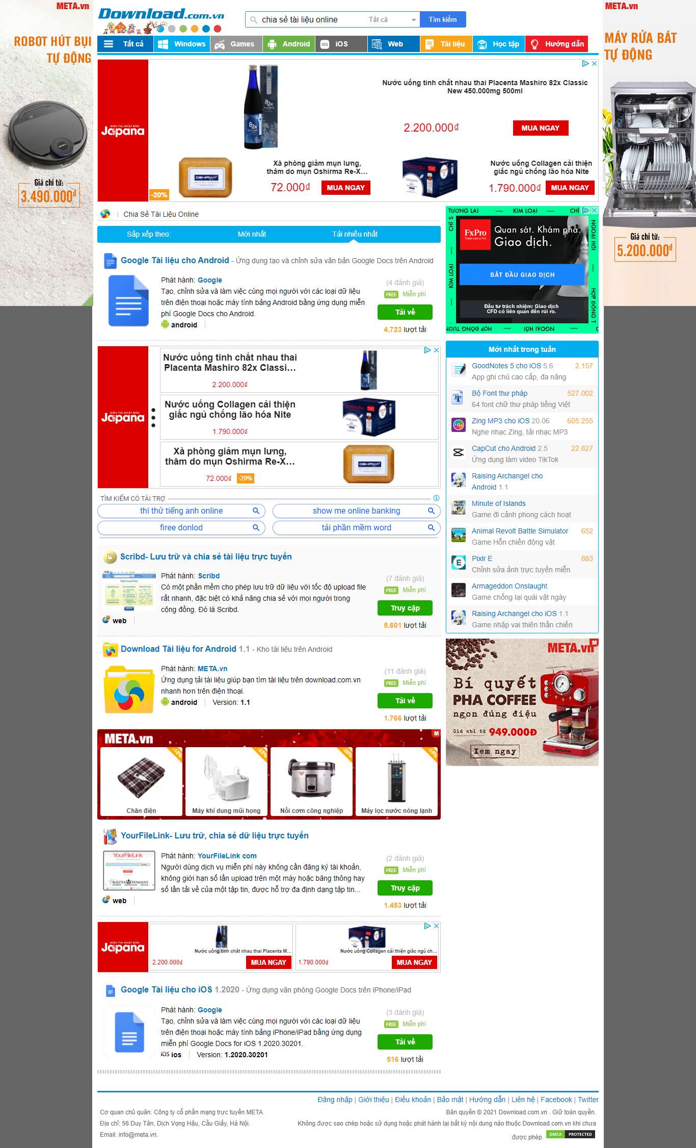 Thiết kế Web bán, chia sẻ tài liệu trực tuyến download.com.vn