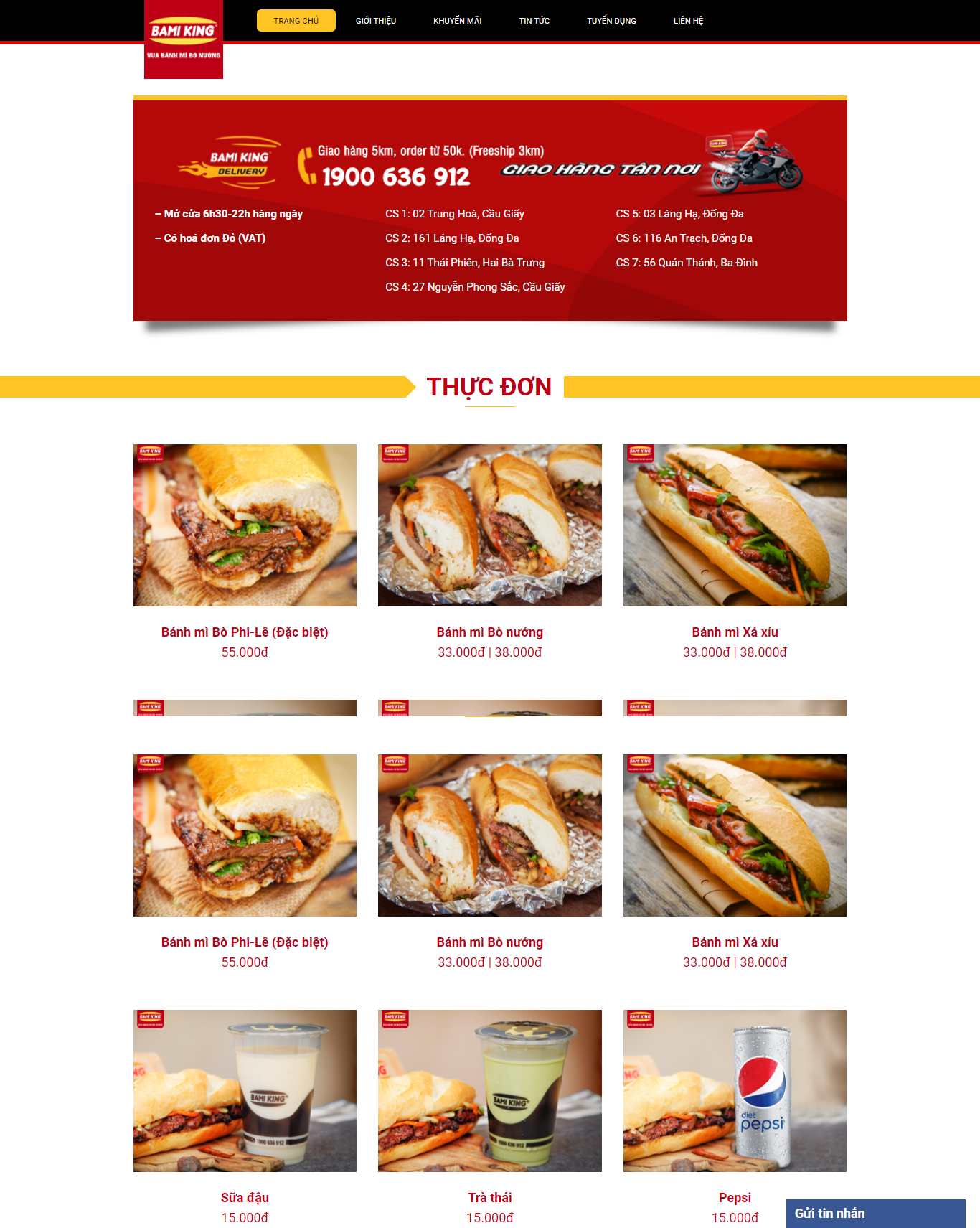 Thiết kế Web bán bánh mì bamiking.vn