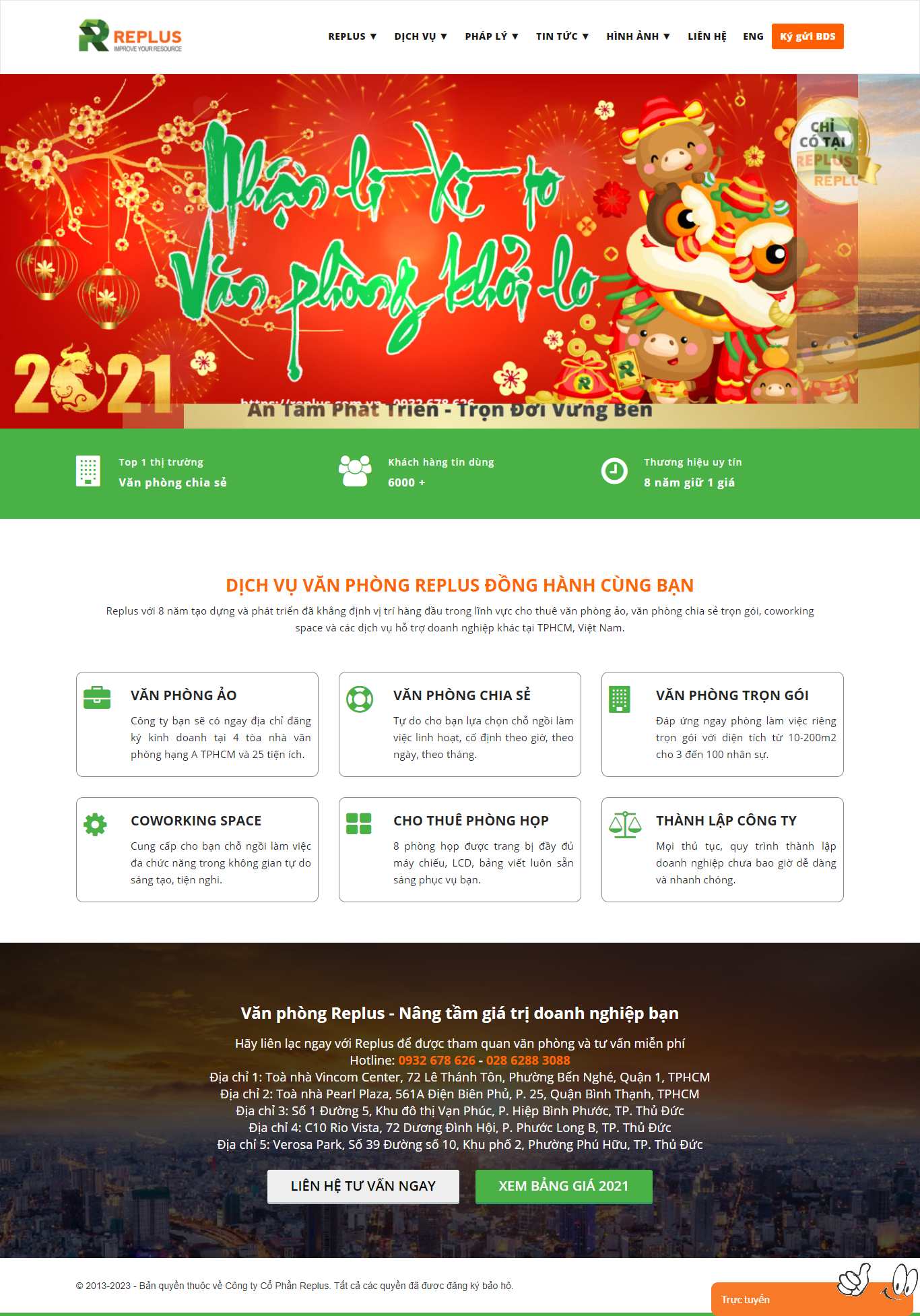 Thiết kế Web văn phòng chia sẻ replus.com.vn