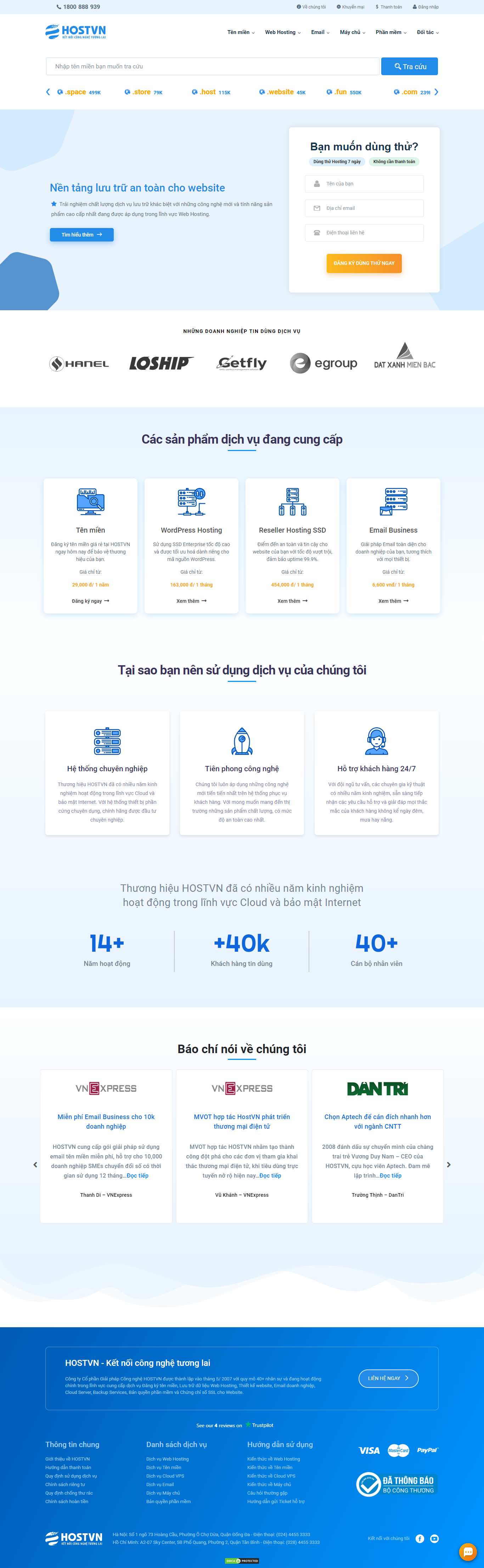 Thiết kế Web bán tên miền hostvn.net