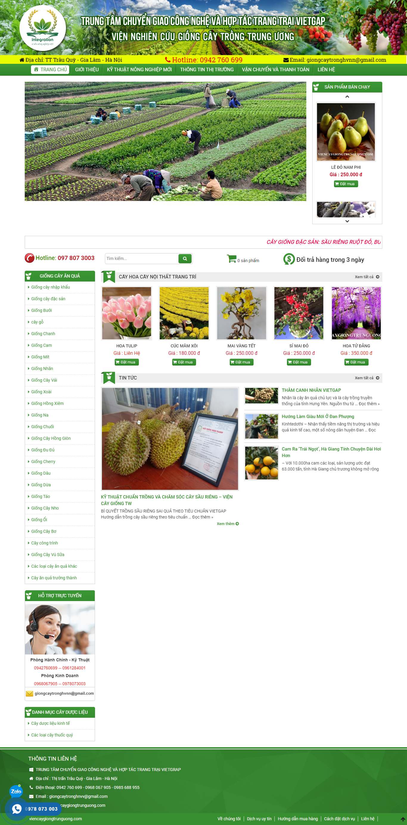 Thiết kế Web bán giống cây trồng viencaygiongtrunguong.com