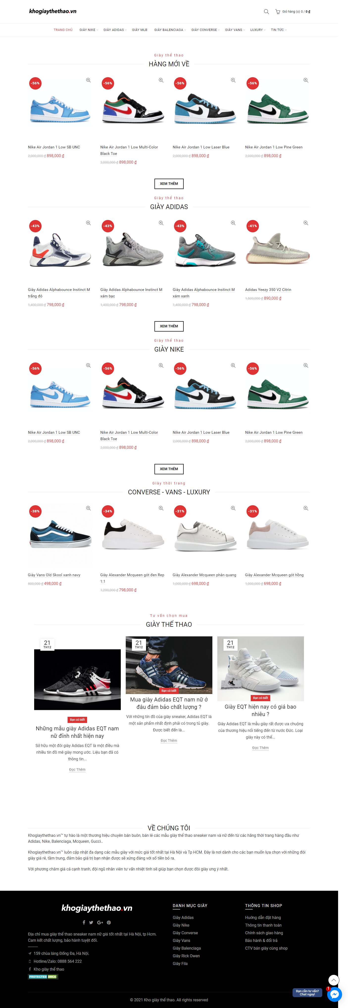 Thiết kế Web bán giày thể thao khogiaythethao.vn