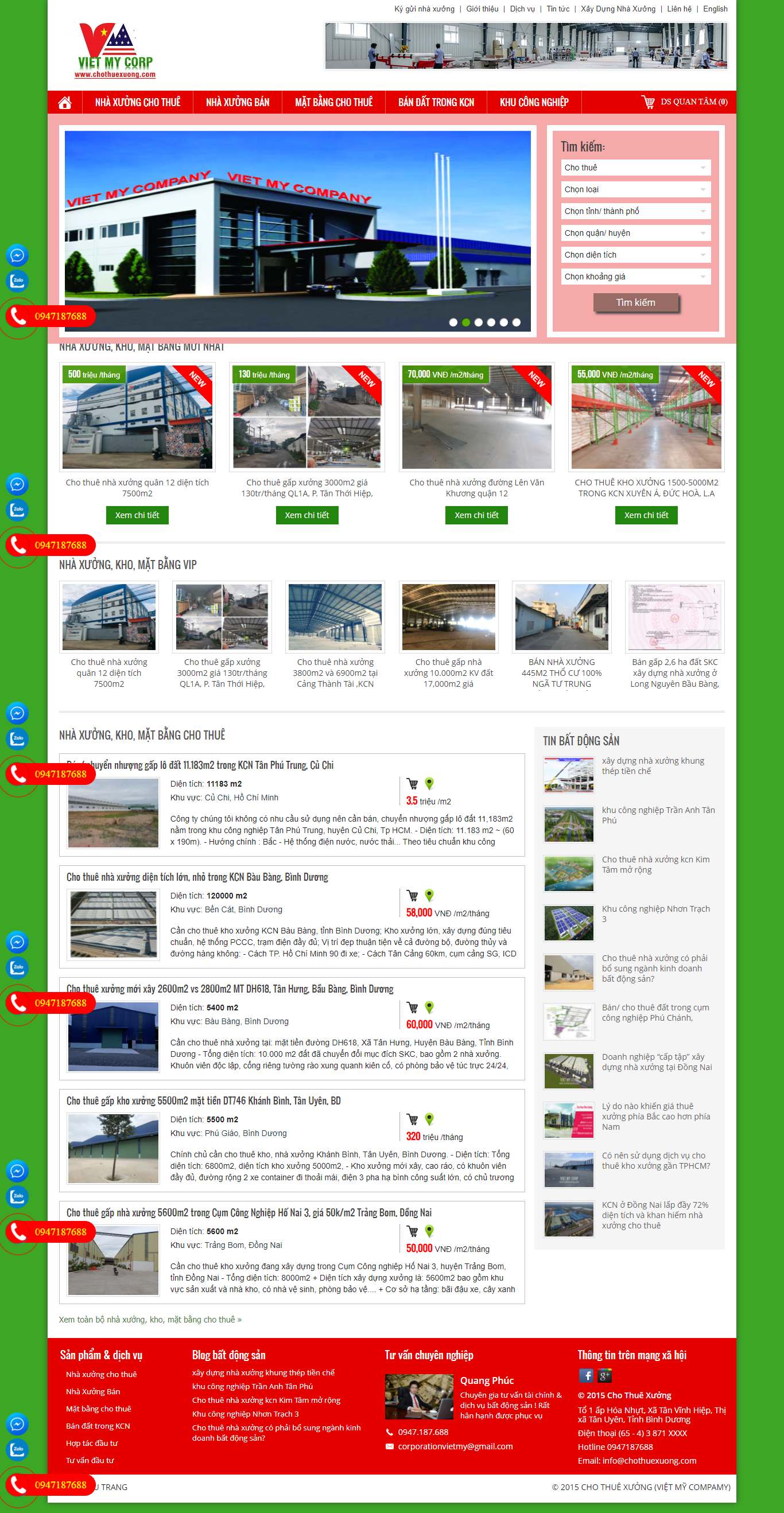 Thiết kế Web cho thuê nhà xưởng, kho bãi chothuexuong.com