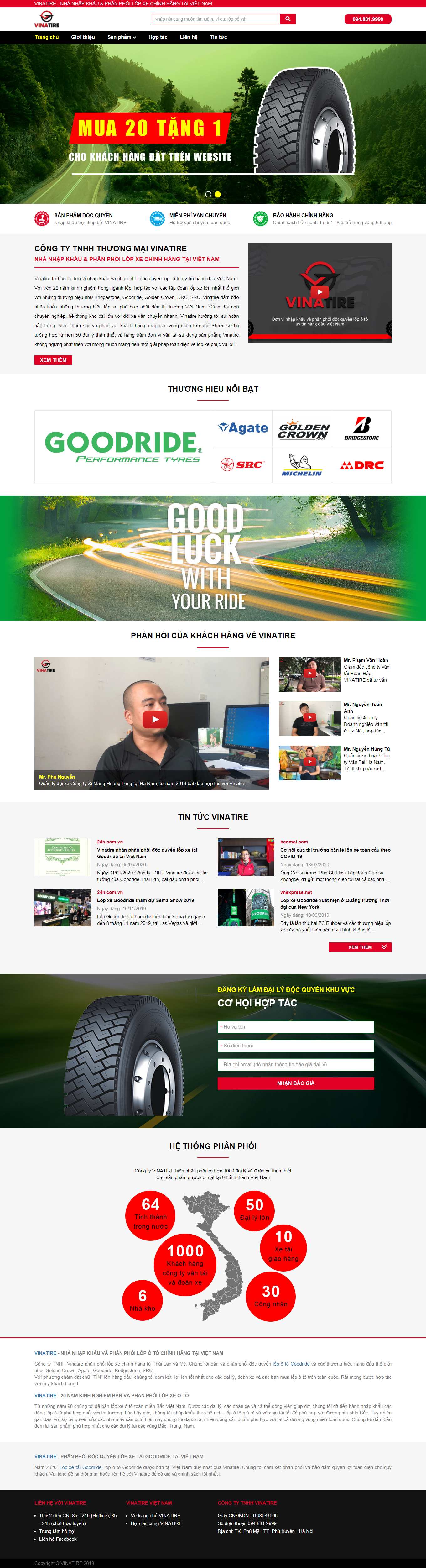 Thiết kế Web bán lốp xe máy, ô tô vinatire.vn