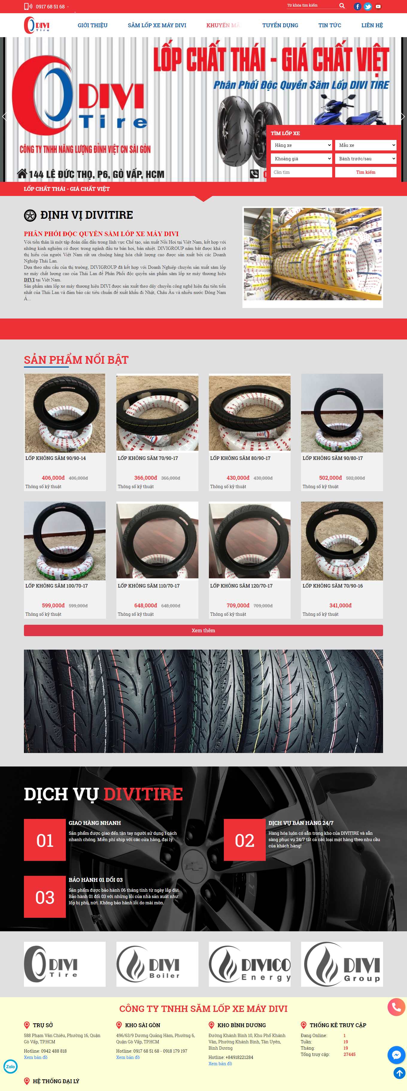 Thiết kế Web bán lốp xe máy, ô tô divitire.com.vn