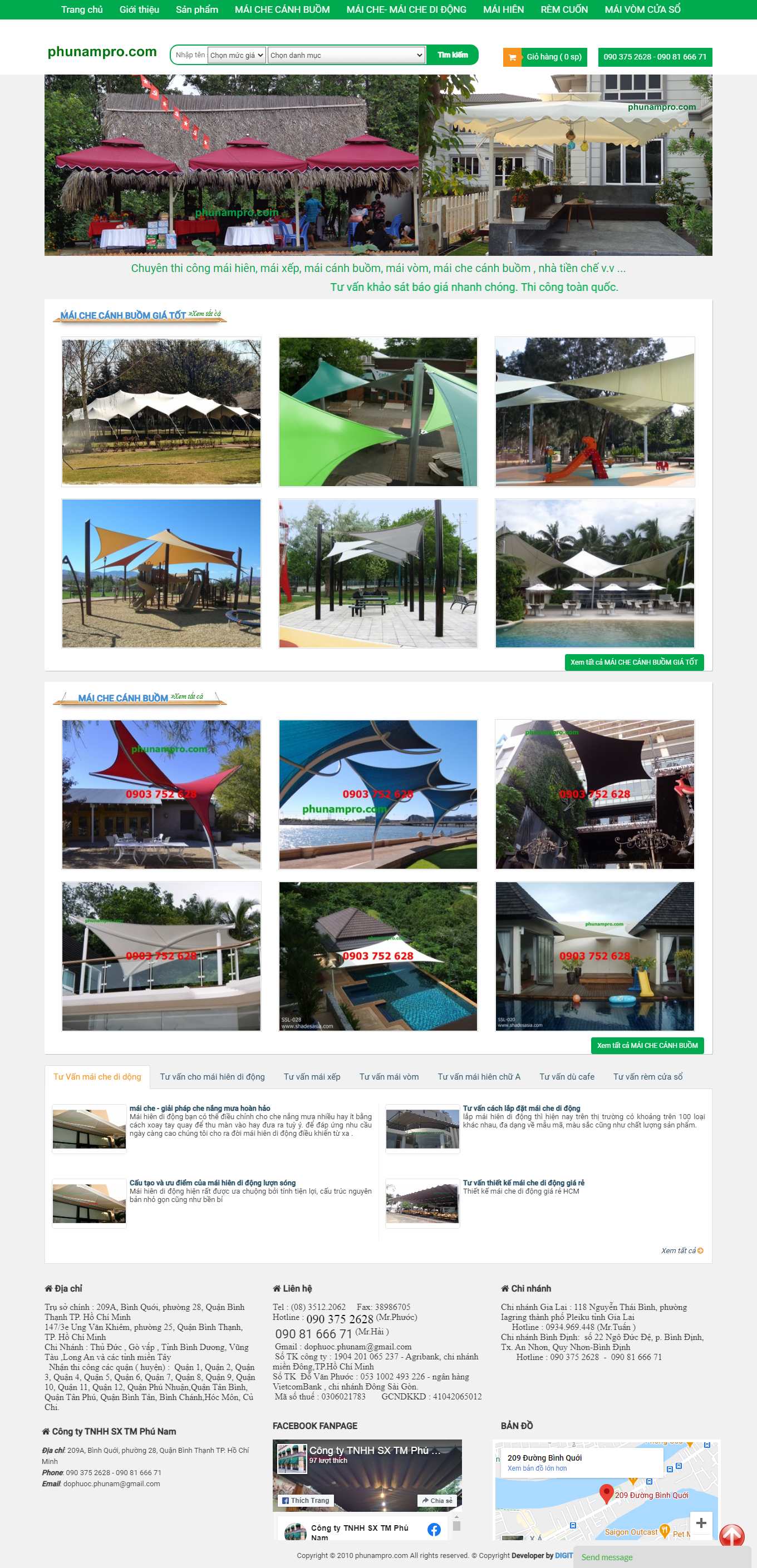 Thiết kế Web bán mái che di động phunampro.com