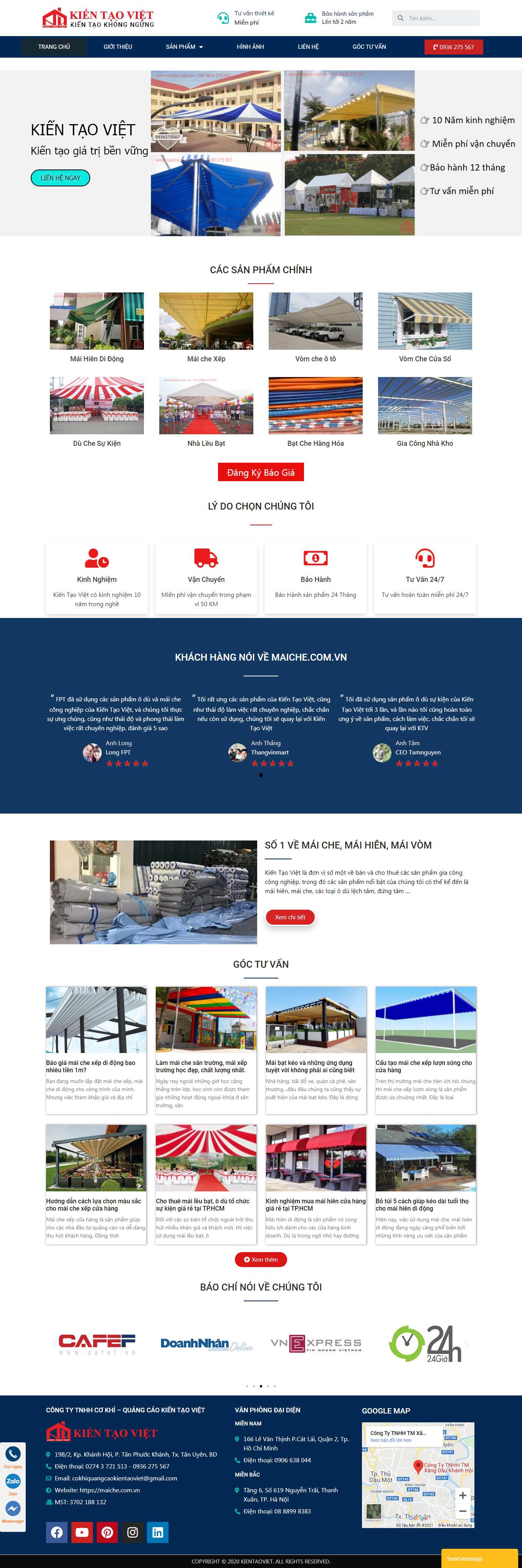 Thiết kế Web bán mái che di động maiche.com.vn