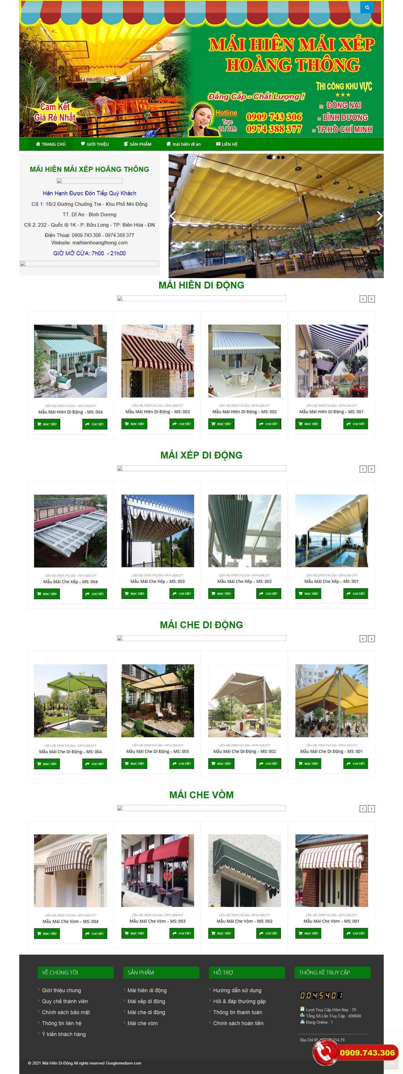 Thiết kế Web bán mái hiên di động maihienhoangthong.com
