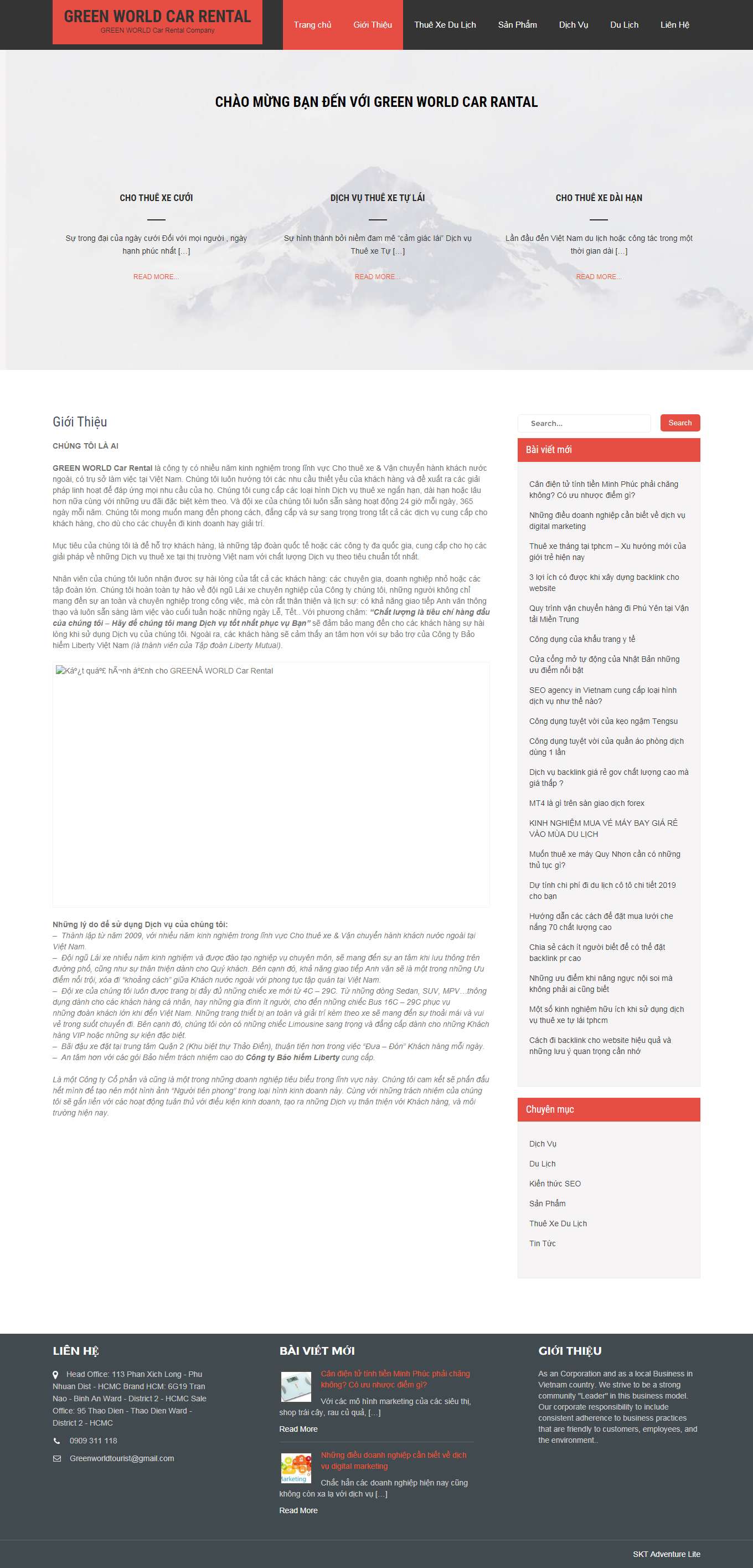 Thiết kế Web thuê xe tải greenworldtourist.com