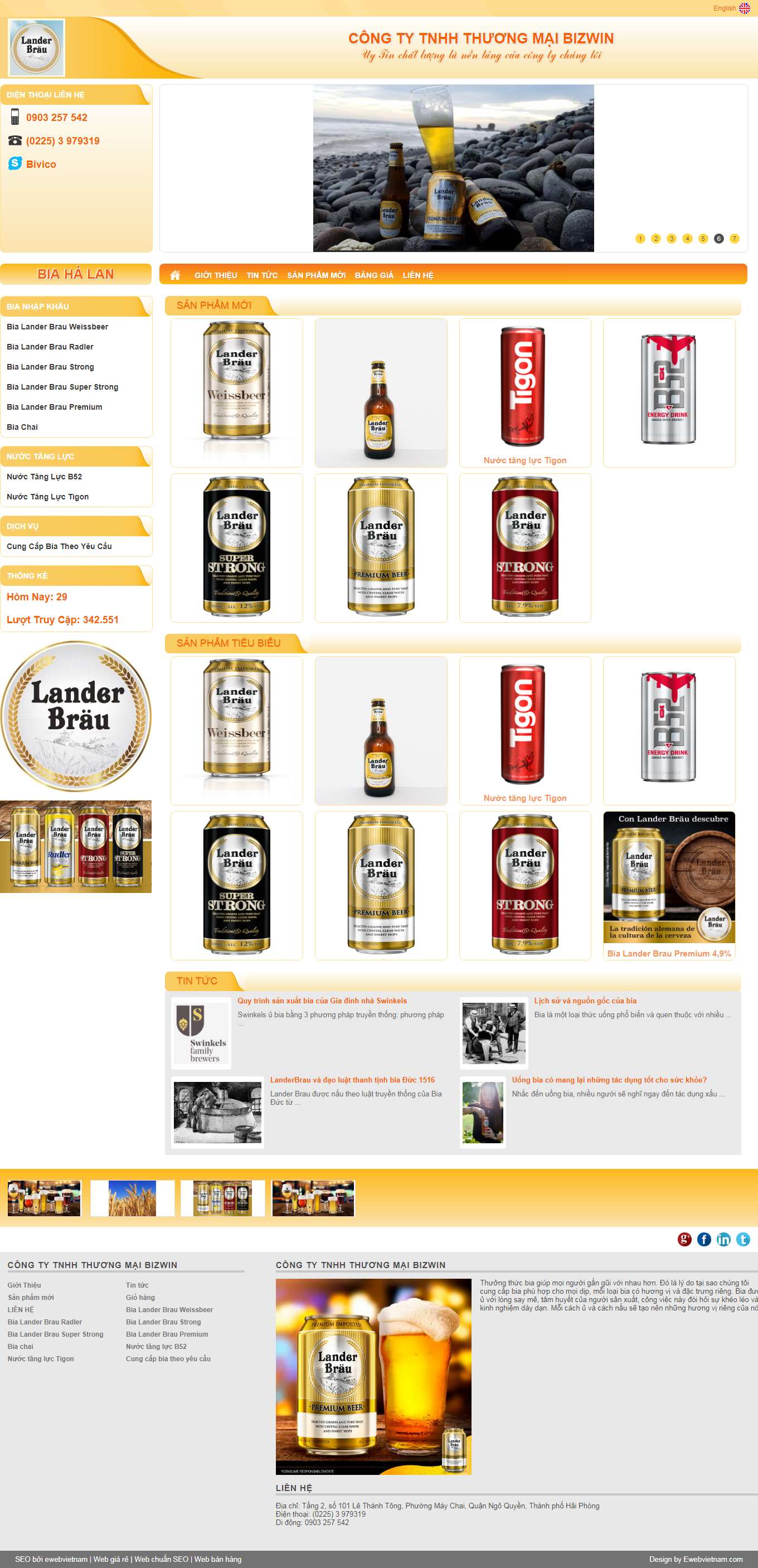 Thiết kế Web công ty bia bizwin.vn